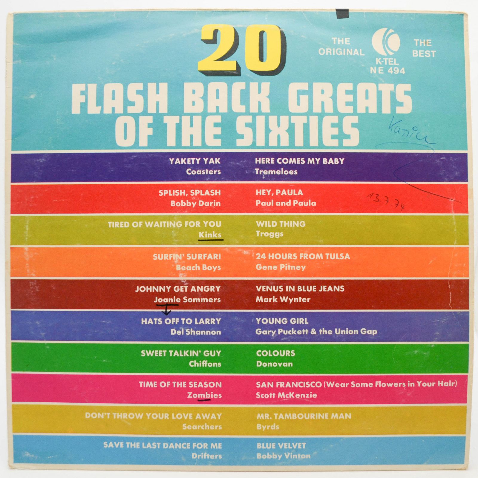 Various — 20 Flash Back Greats Of The Sixties (UK), 1973