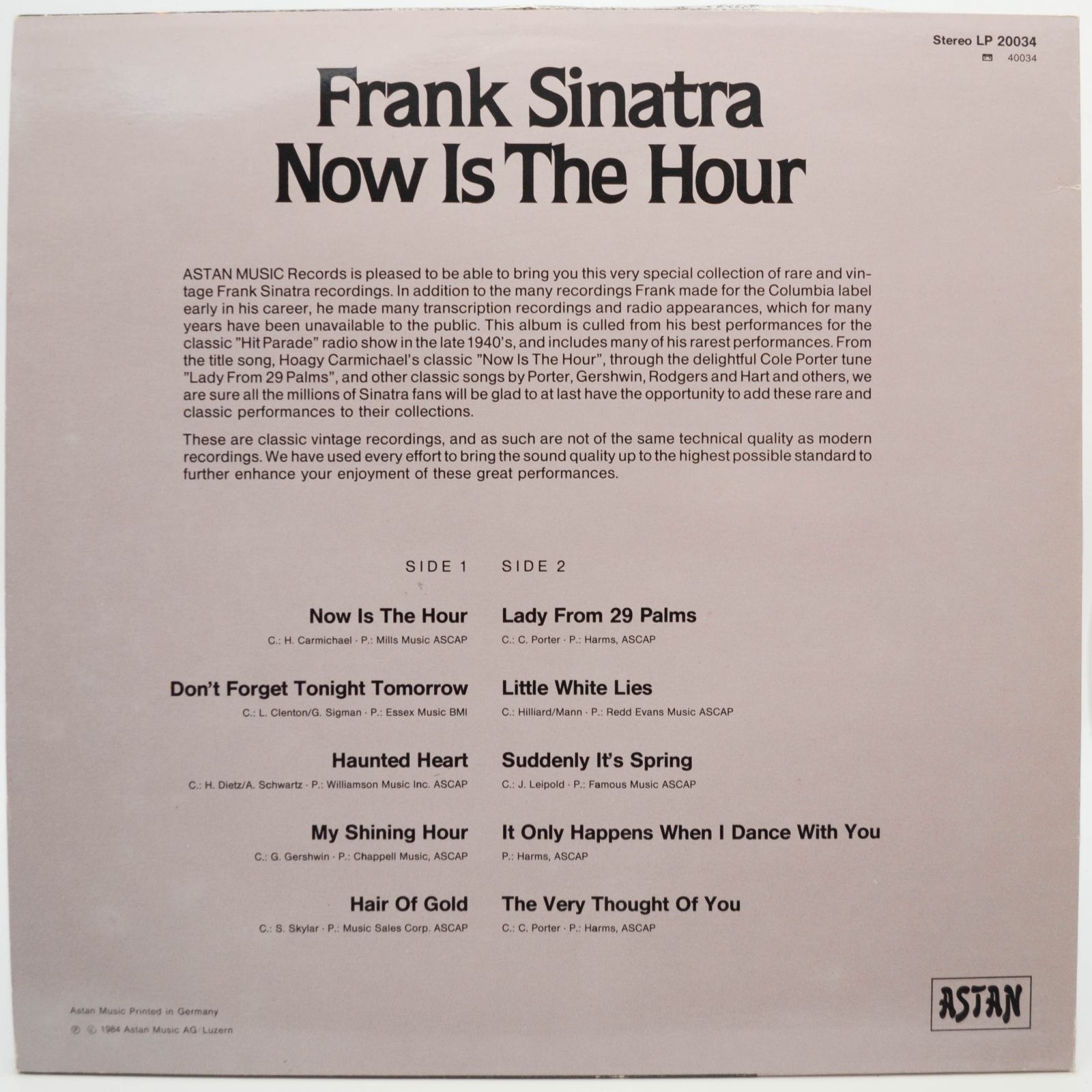Frank Sinatra — Now Is The Hour, 1984