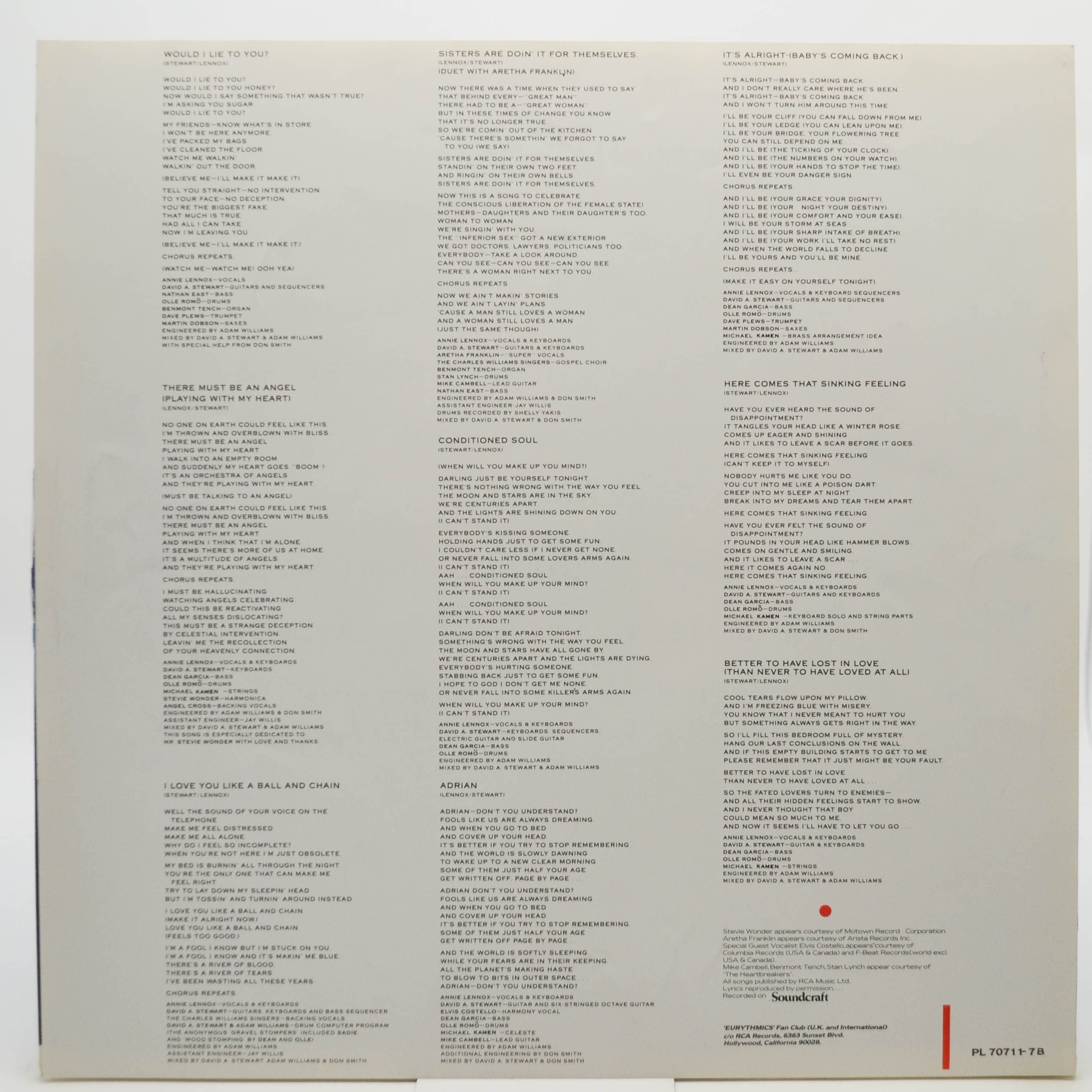 Eurythmics — Be Yourself Tonight, 1985