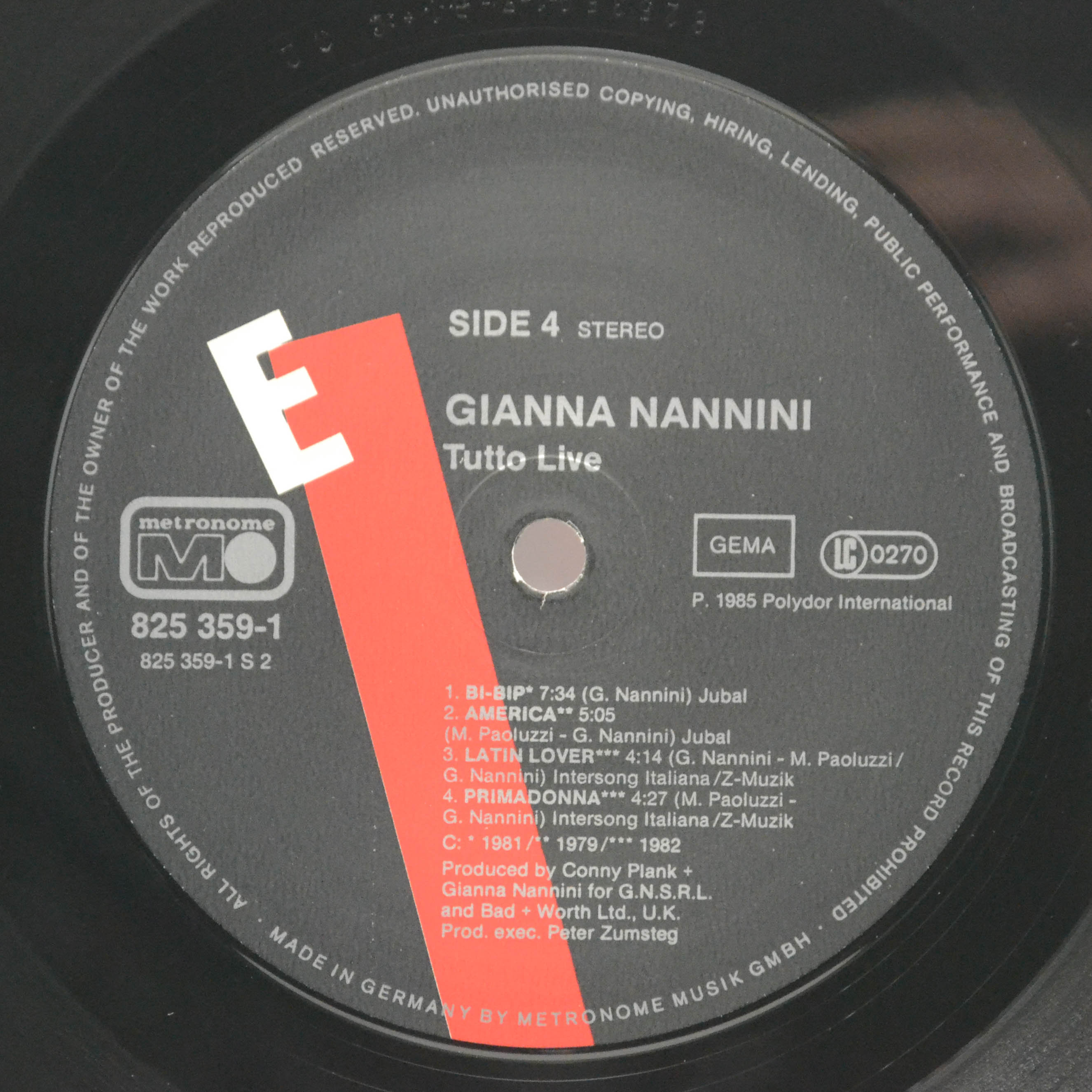 Gianna Nannini & The Primadonnas — Tutto Live (2LP), 1985