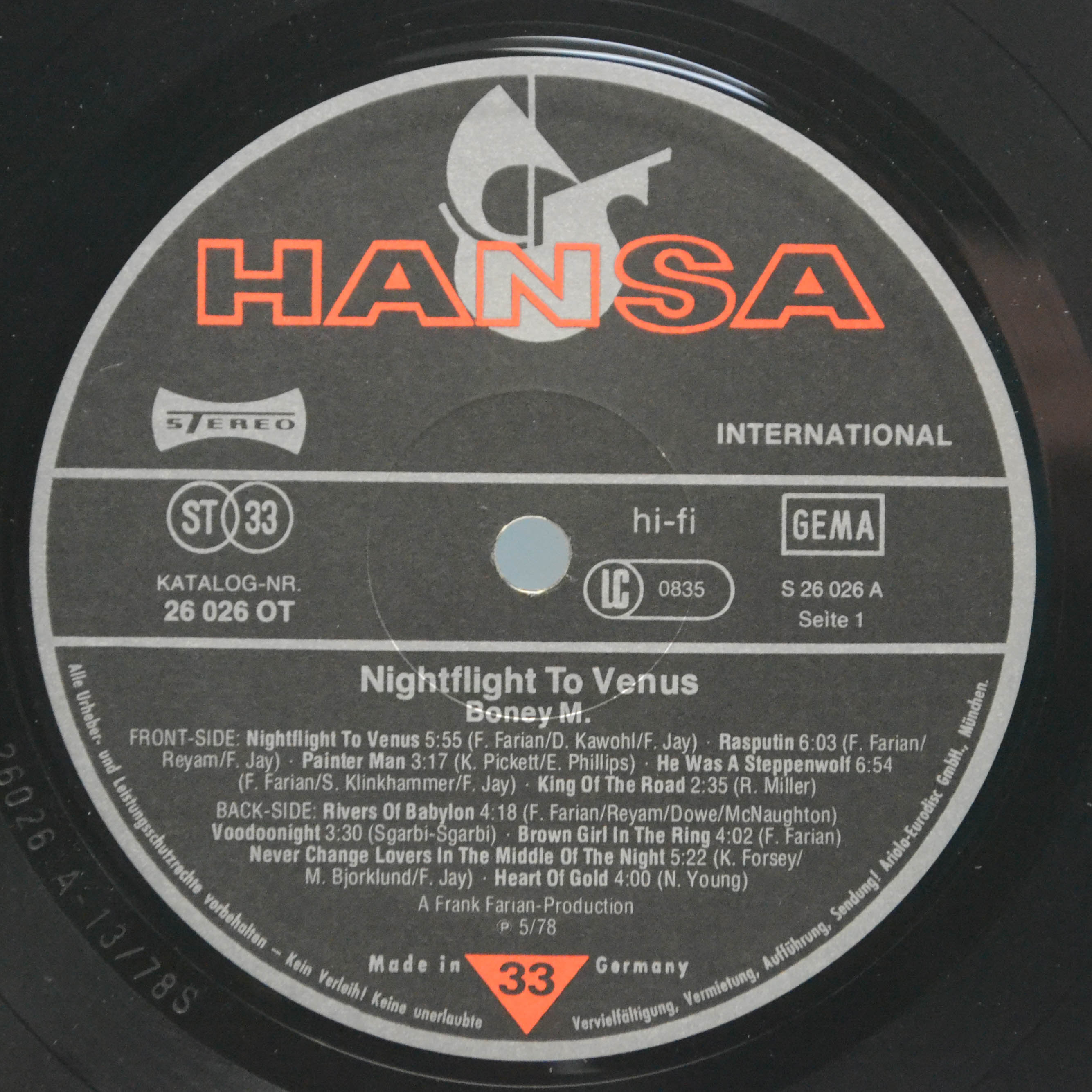 Виниловая пластинка Boney M. — Nightflight To Venus, 1978