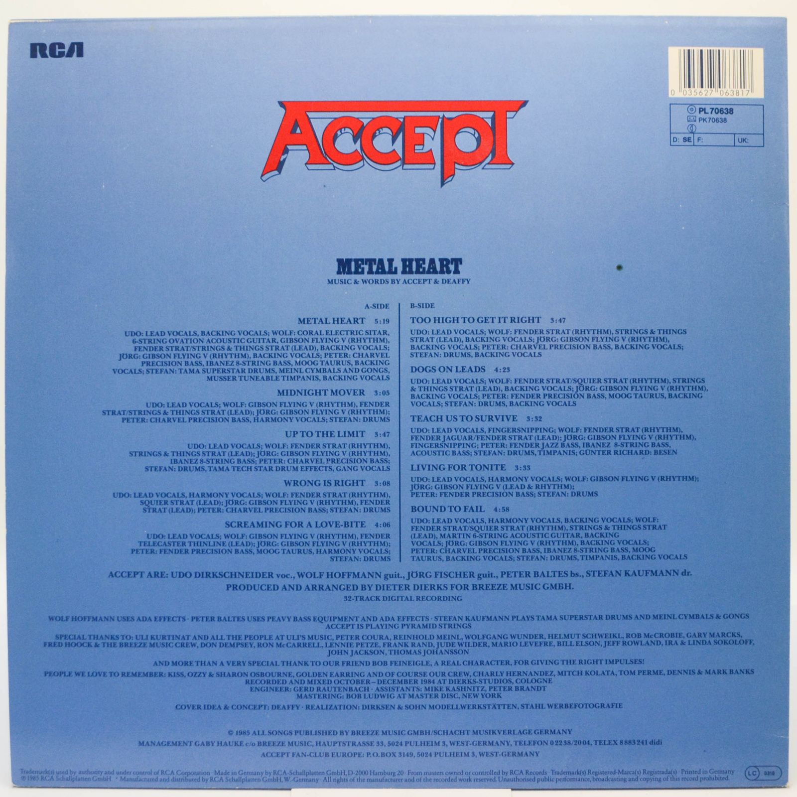 Accept — Metal Heart (1-st, Germany), 1985