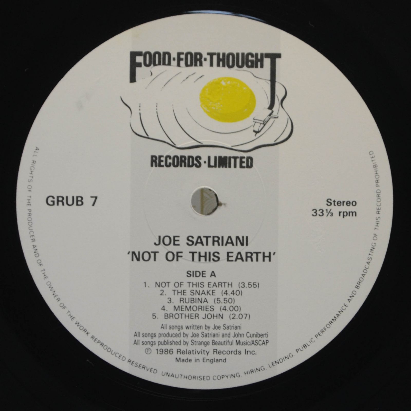 Joe Satriani — Not Of This Earth (UK), 1986