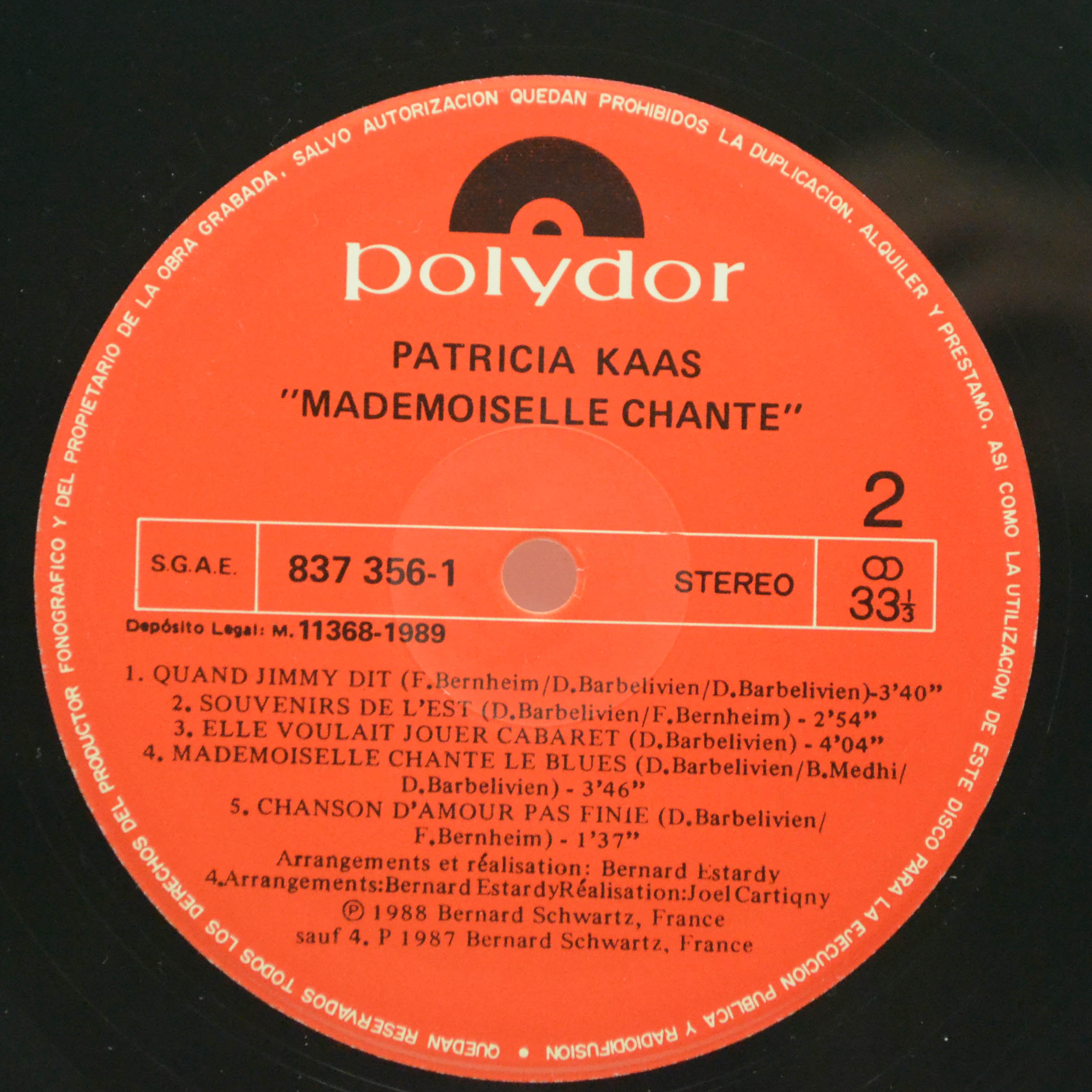Виниловая пластинка Patricia Kaas — Mademoiselle Chante..., 1988