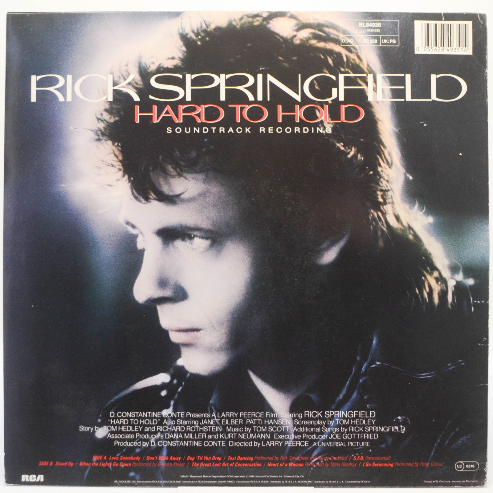 Rick Springfield — Hard To Hold - Soundtrack Recording, 1984