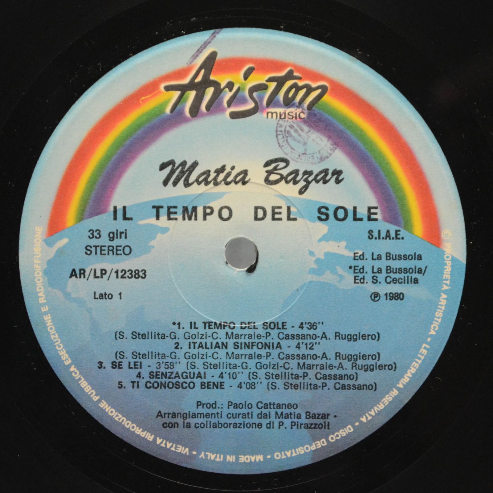 Matia Bazar — Il Tempo Del Sole (1-st, Italy), 1980