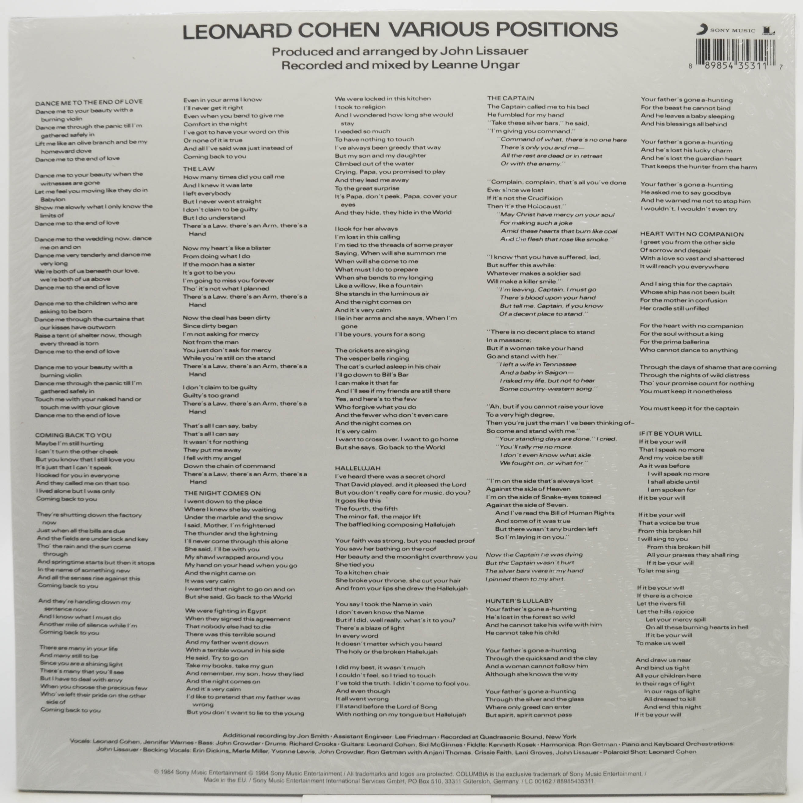 Leonard Cohen — Various Positions, 1984