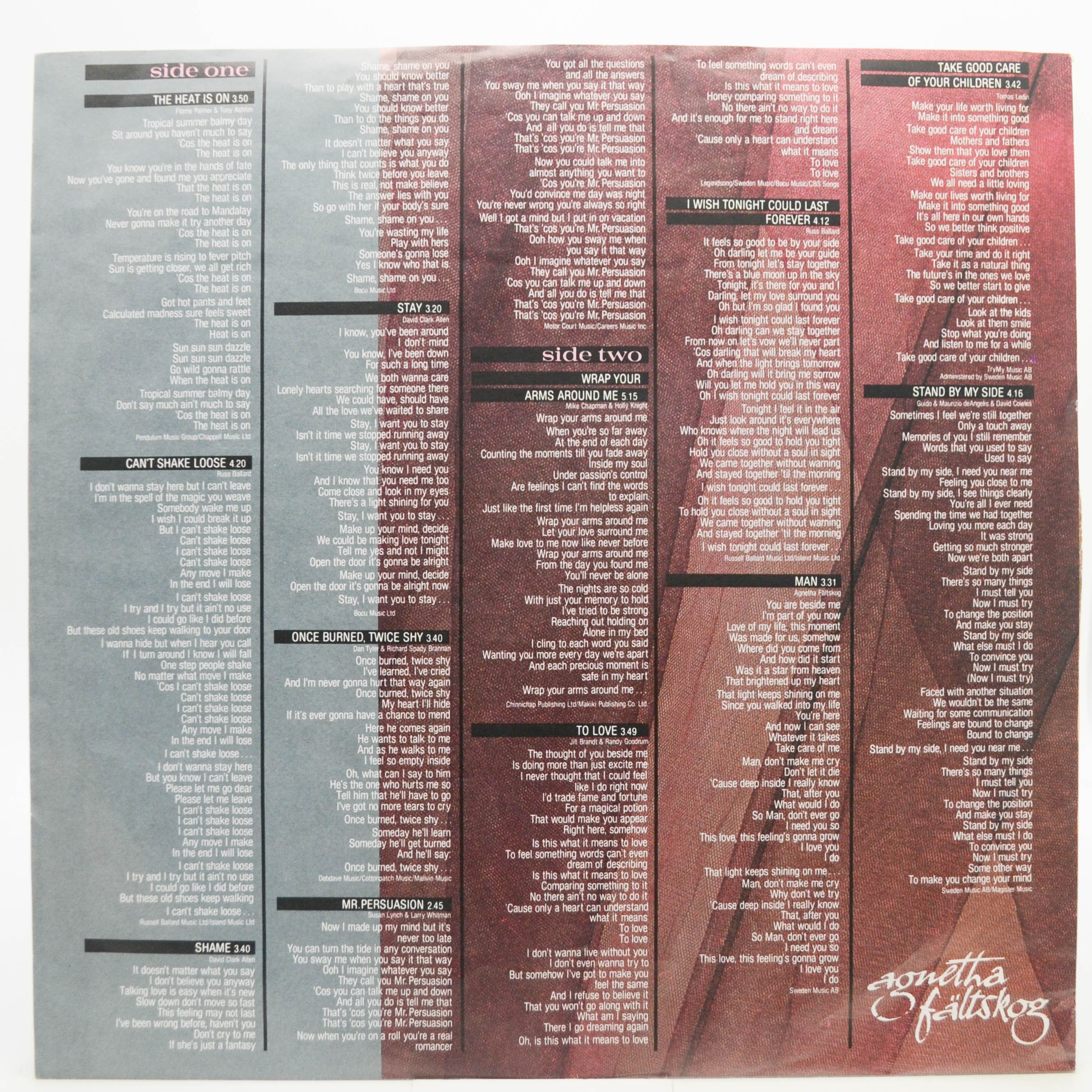 Виниловая пластинка Agnetha Fältskog — Wrap Your Arms Around Me, 1983