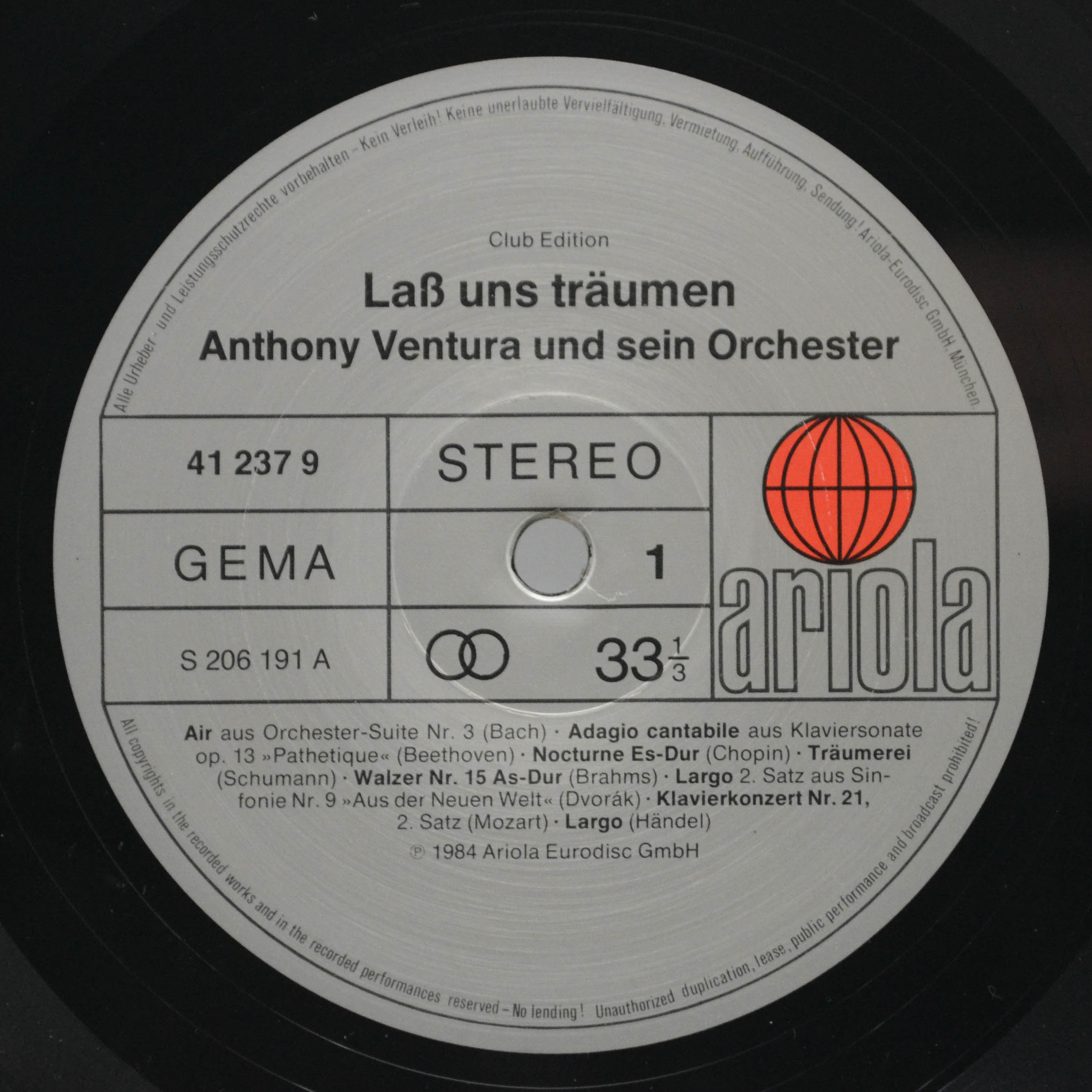 Виниловая пластинка Anthony Ventura Und Sein Orchester — Lass Uns Träumen, 1984