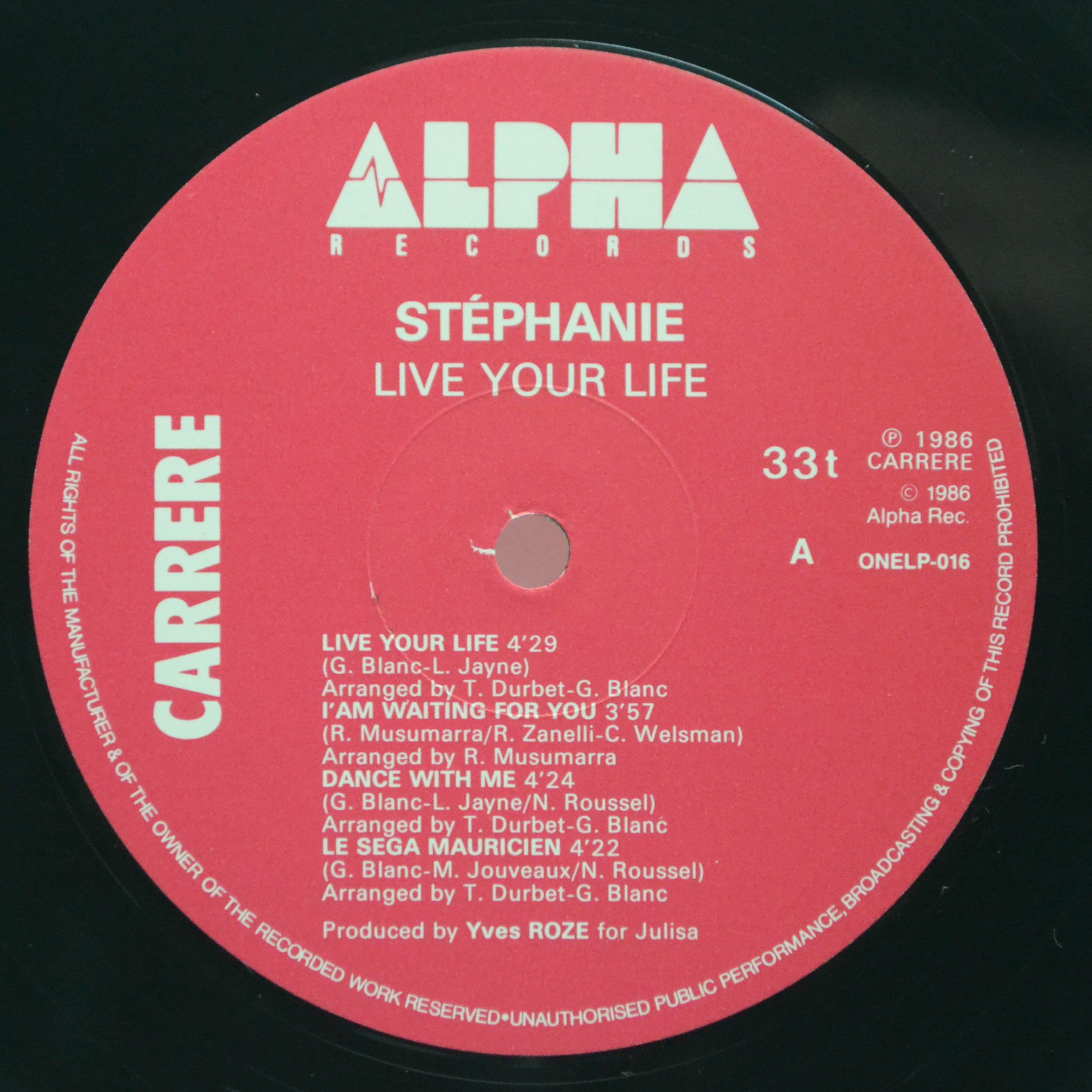 Виниловая пластинка Stephanie — Live Your Life, 1986