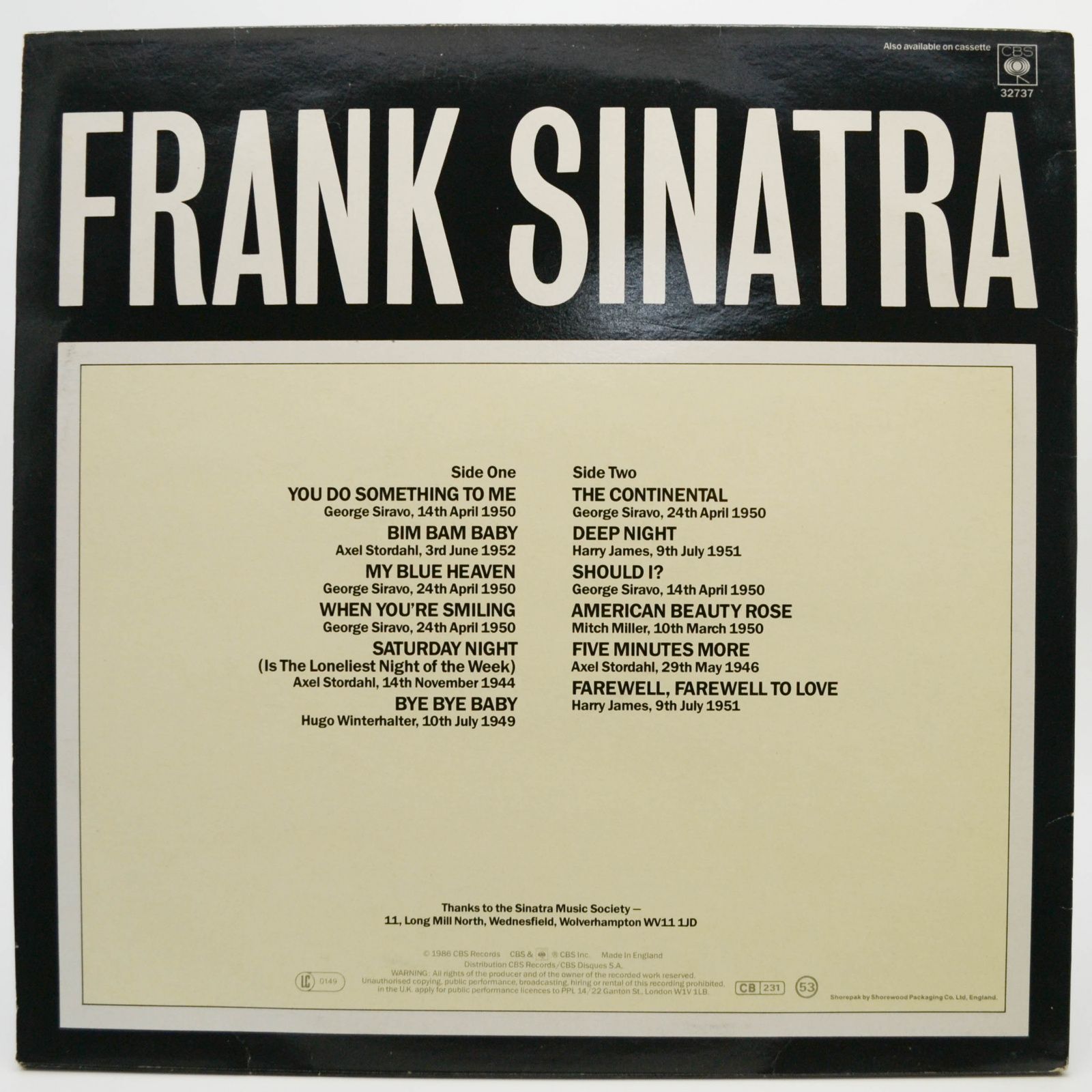 Frank Sinatra — Love Is A Kick, 1986