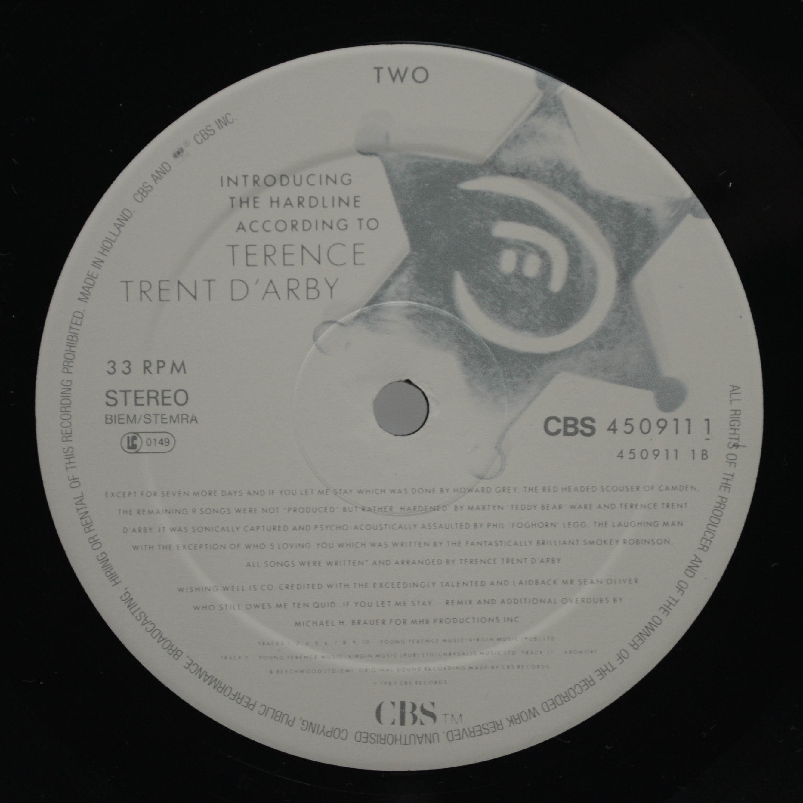 Виниловая пластинка Terence Trent D'Arby — Introducing The Hardline According To Terence Trent D'Arby, 1987