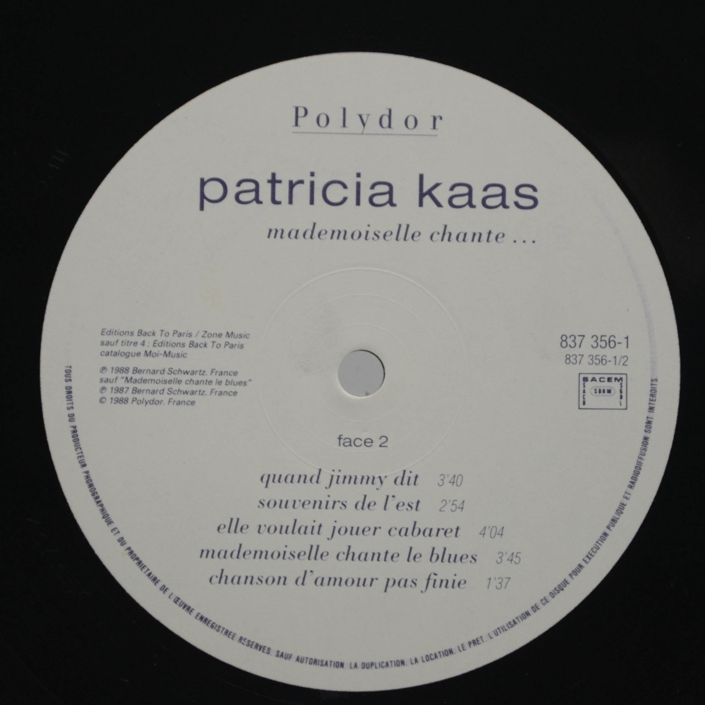 Виниловая пластинка Patricia Kaas — Mademoiselle Chante... (1-st, France), 1988