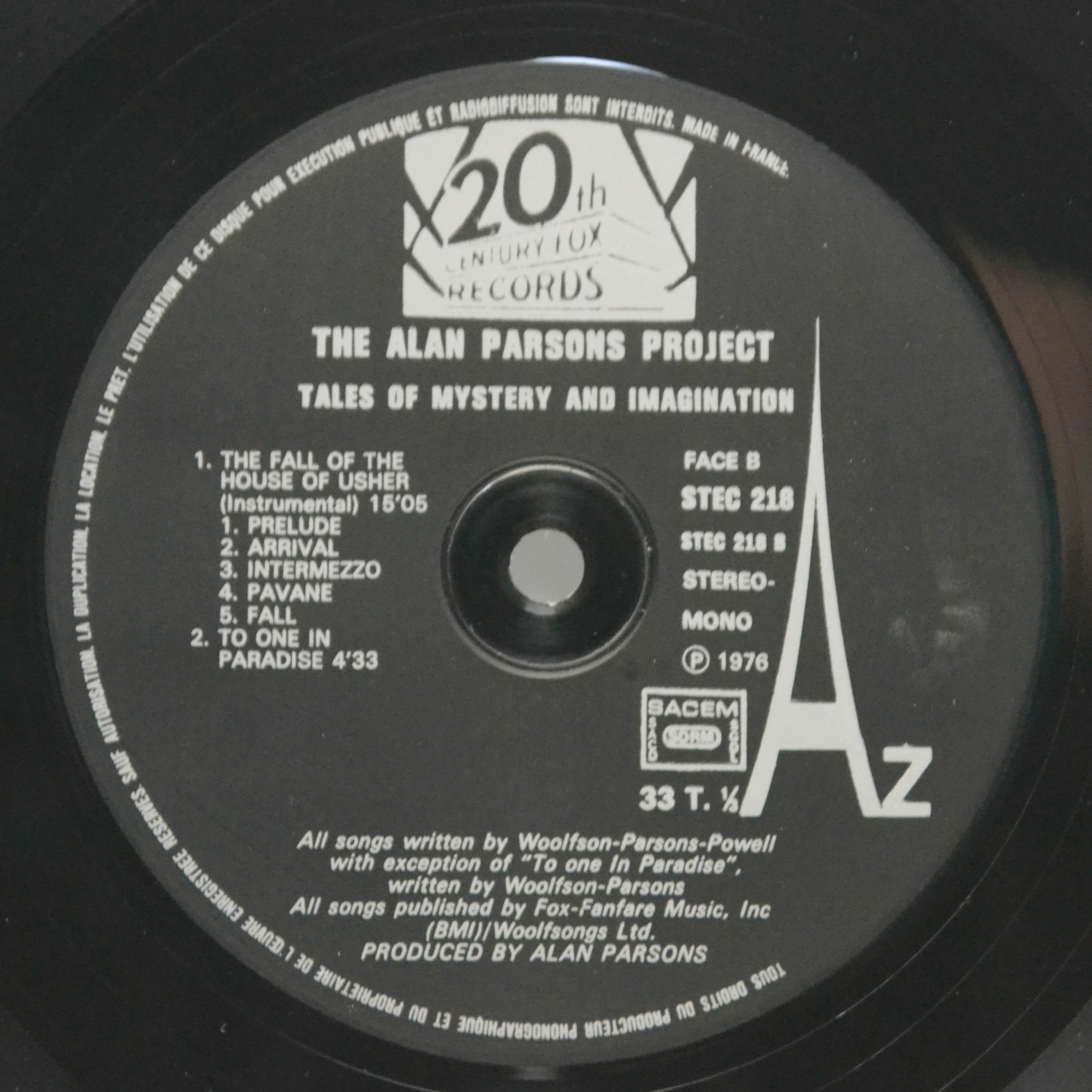 The Alan Parsons Project — Tales Of Mystery And Imagination . Edgar Allan Poe, 1976