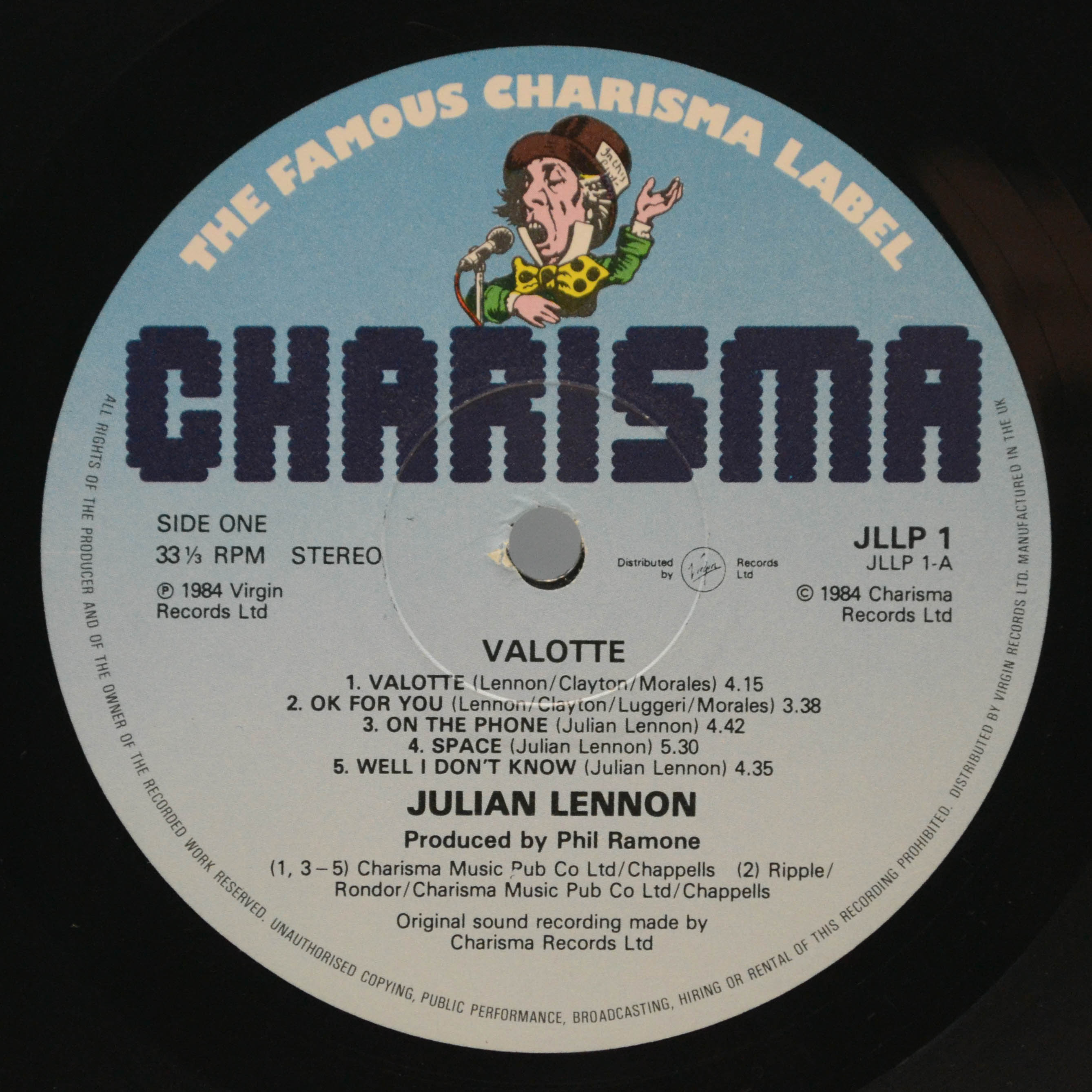 Виниловая пластинка Julian Lennon — Valotte (1-st, UK), 1984