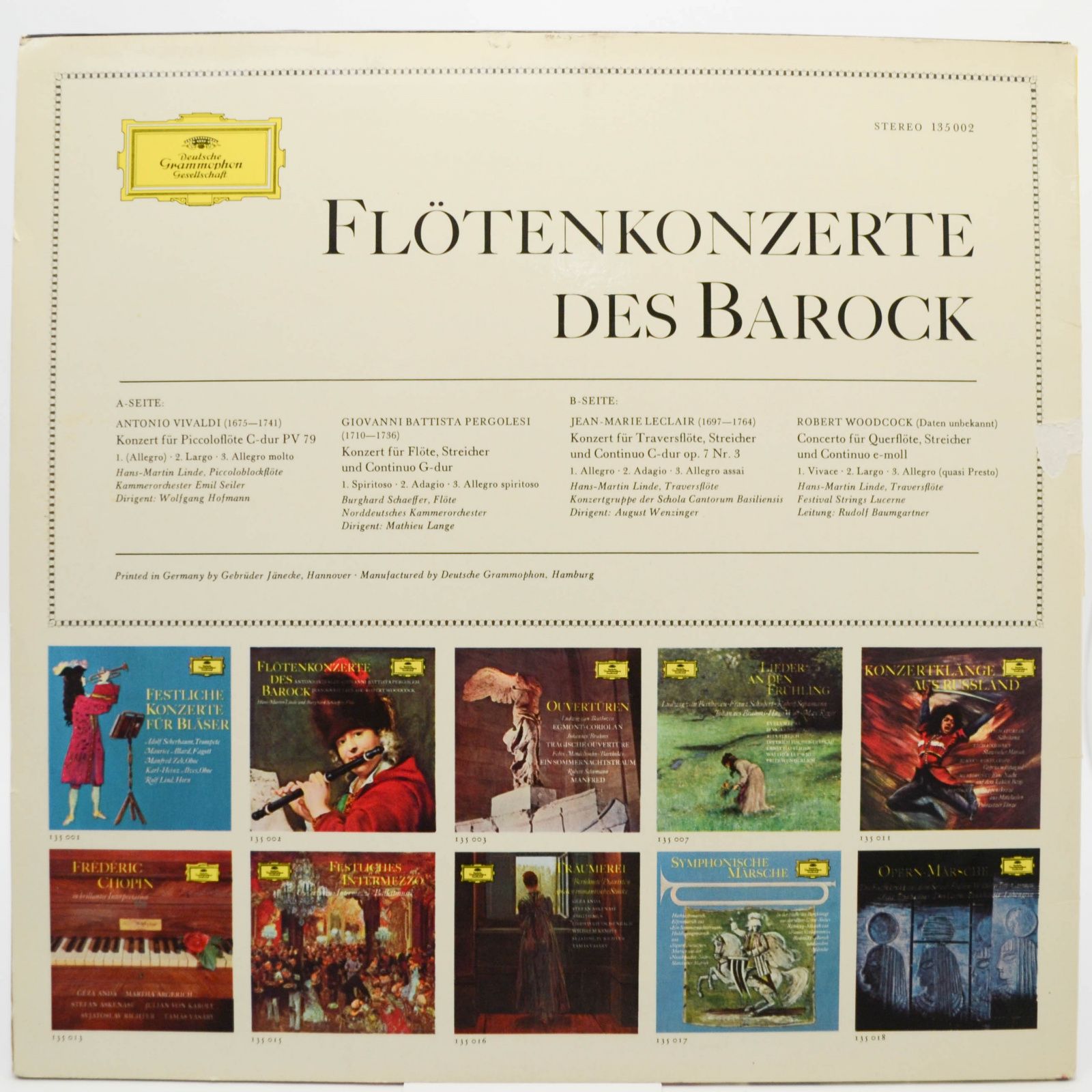 Vivaldi • Pergolesi • Leclair - Woodcock, Hans-Martin Linde, Burghard Schaeffer — Baroque Flute Concertos, 1966