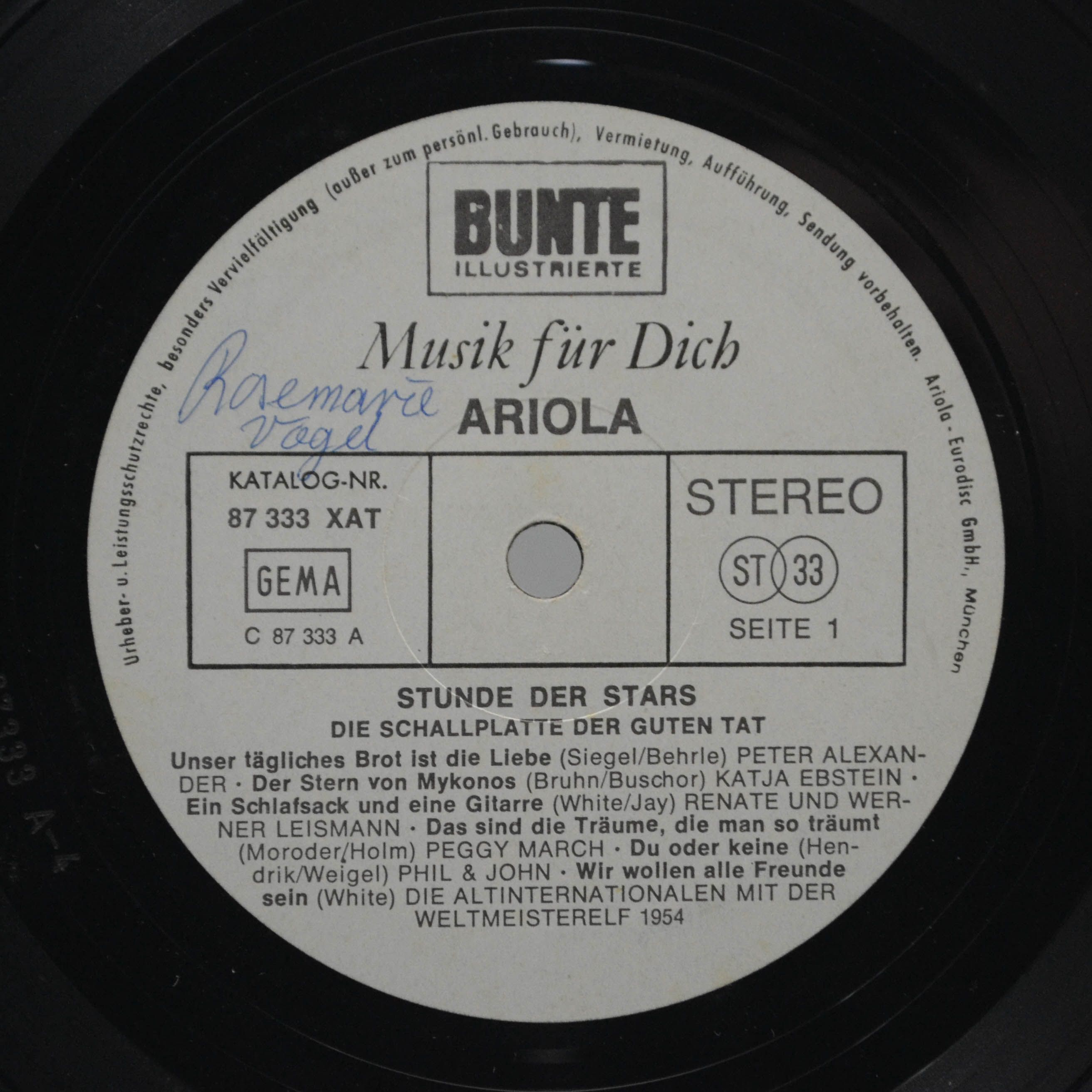 Various — Stunde Der Stars - Die Schallplatte Der Guten Tat, 1971