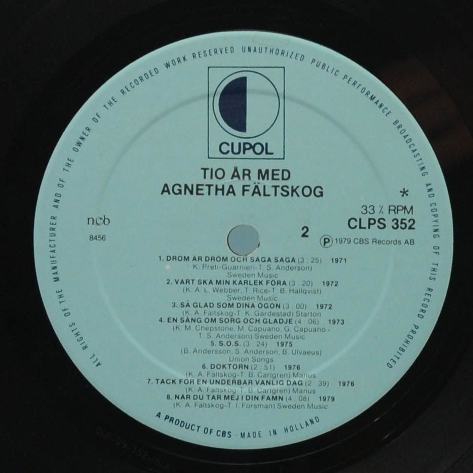 Виниловая пластинка Agnetha Fältskog — Tio År Med Agnetha (1-st, Sweden), 1979
