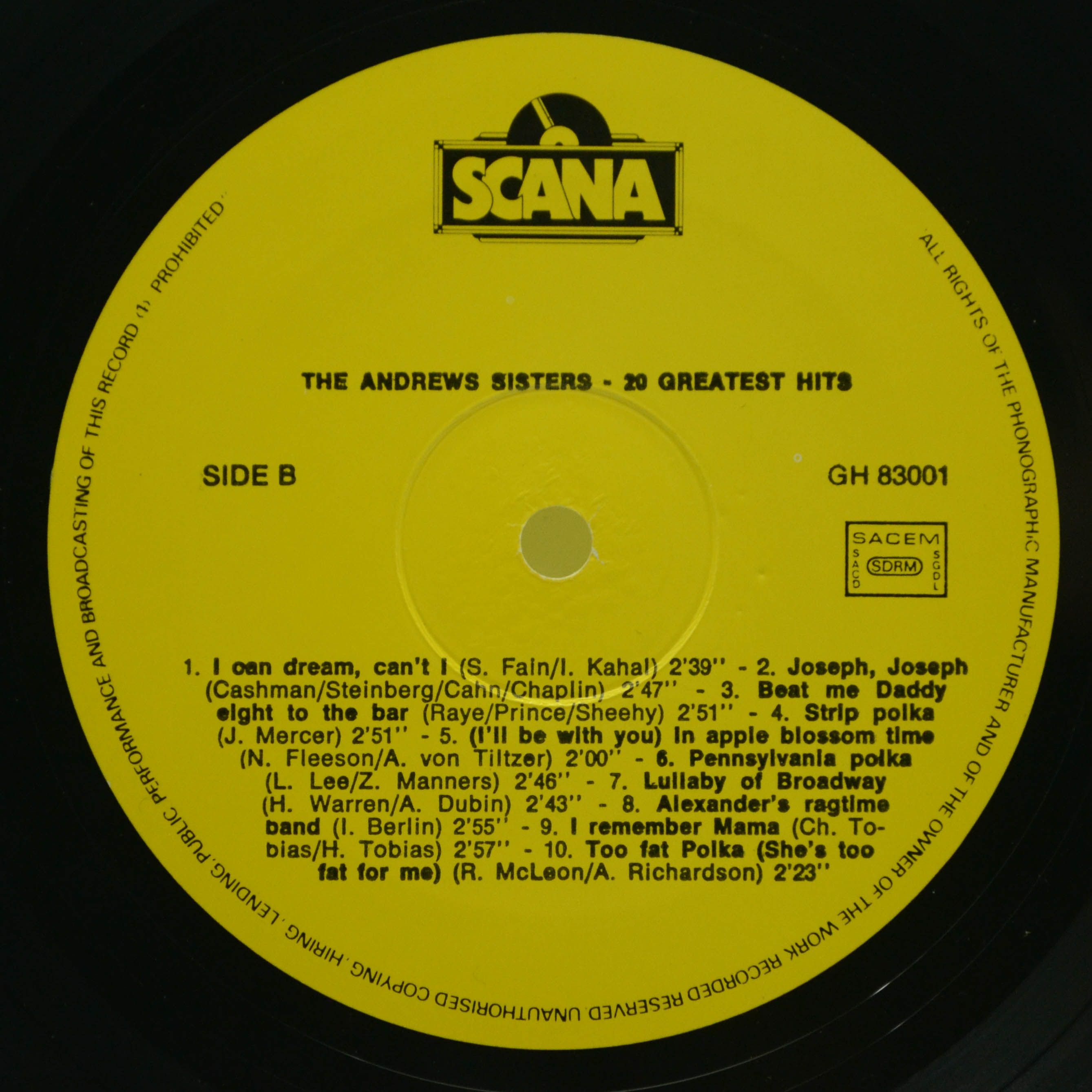 Andrews Sisters — 20 Greatest Hits, 1977