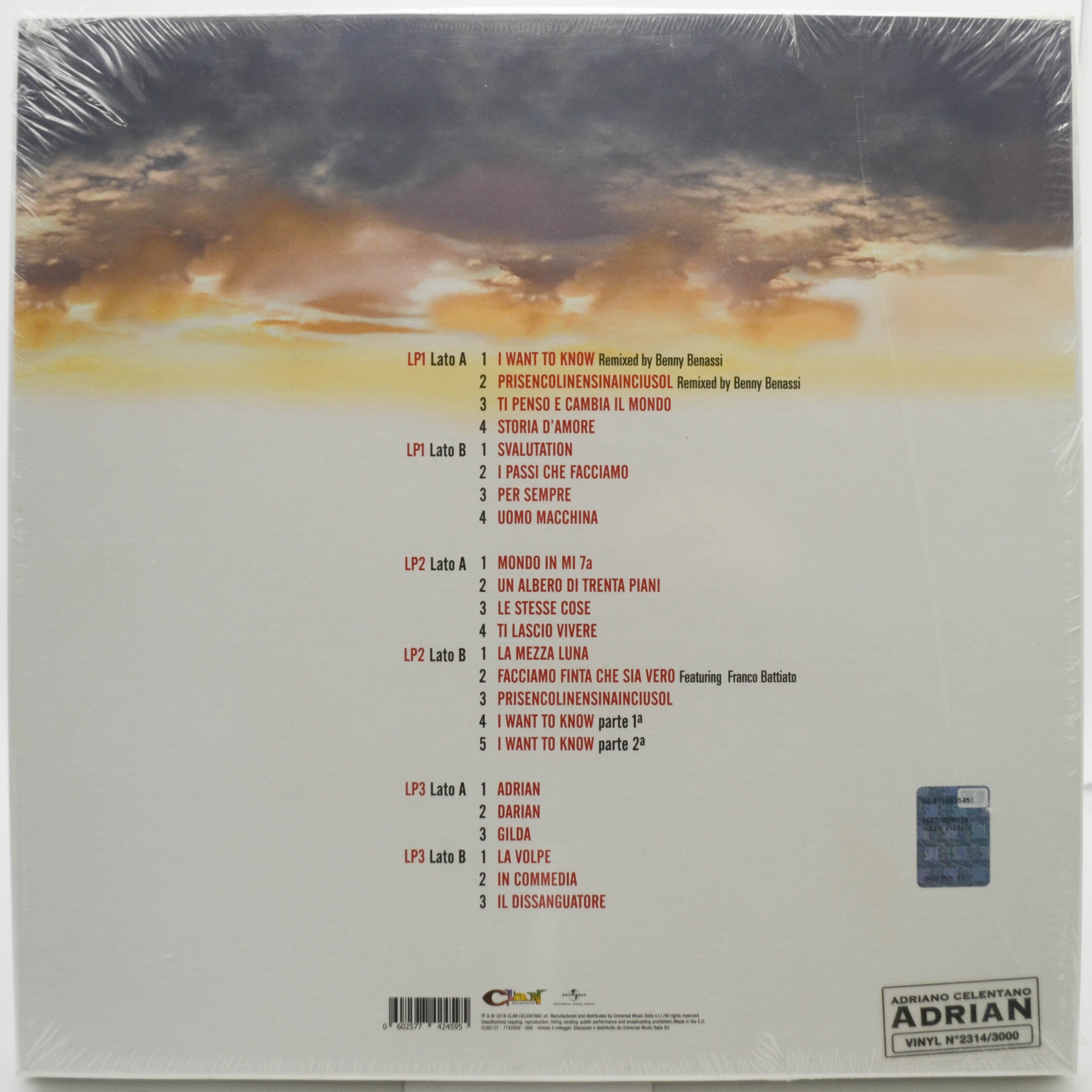 Adriano Celentano — Adrian (1-st, Italy, Clan, 3LP), 2019