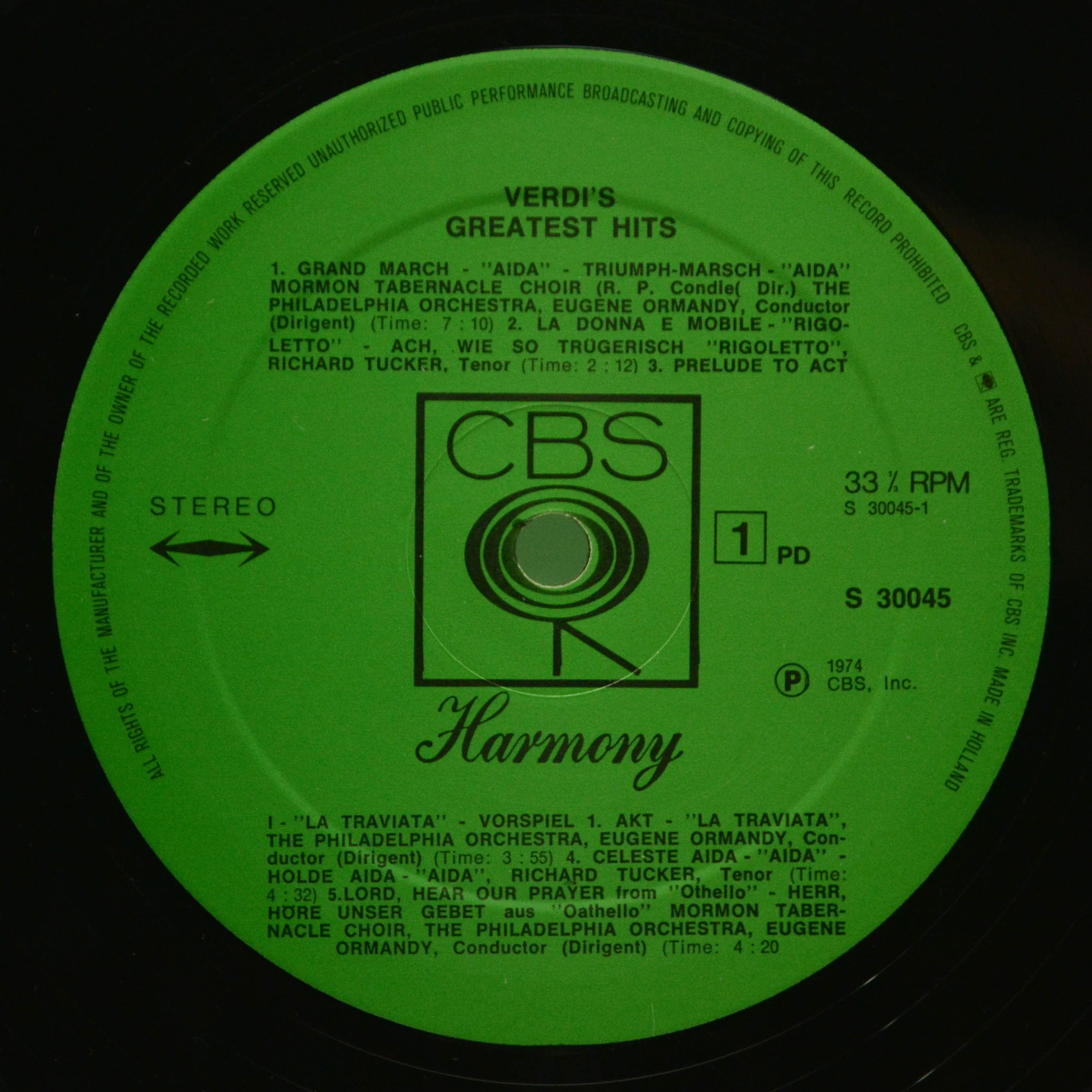 Various — Verdi's Greatest Hits, 1974