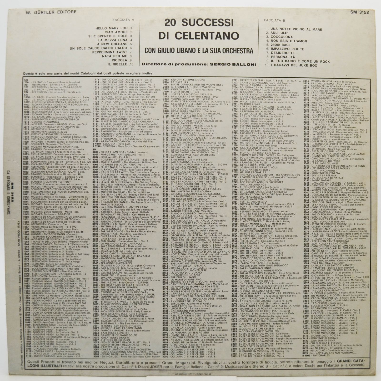 Adriano Celentano Con Giulio Libano E La Sua Orchestra — 20 Successi Di Adriano Celentano (Italy), 1964