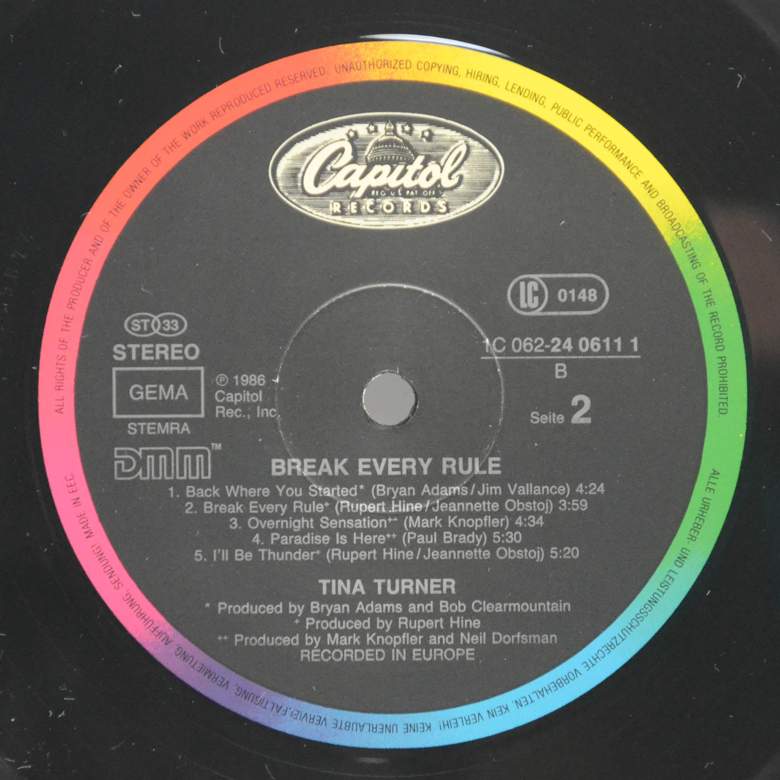 Виниловая пластинка Tina Turner — Break Every Rule, 1986