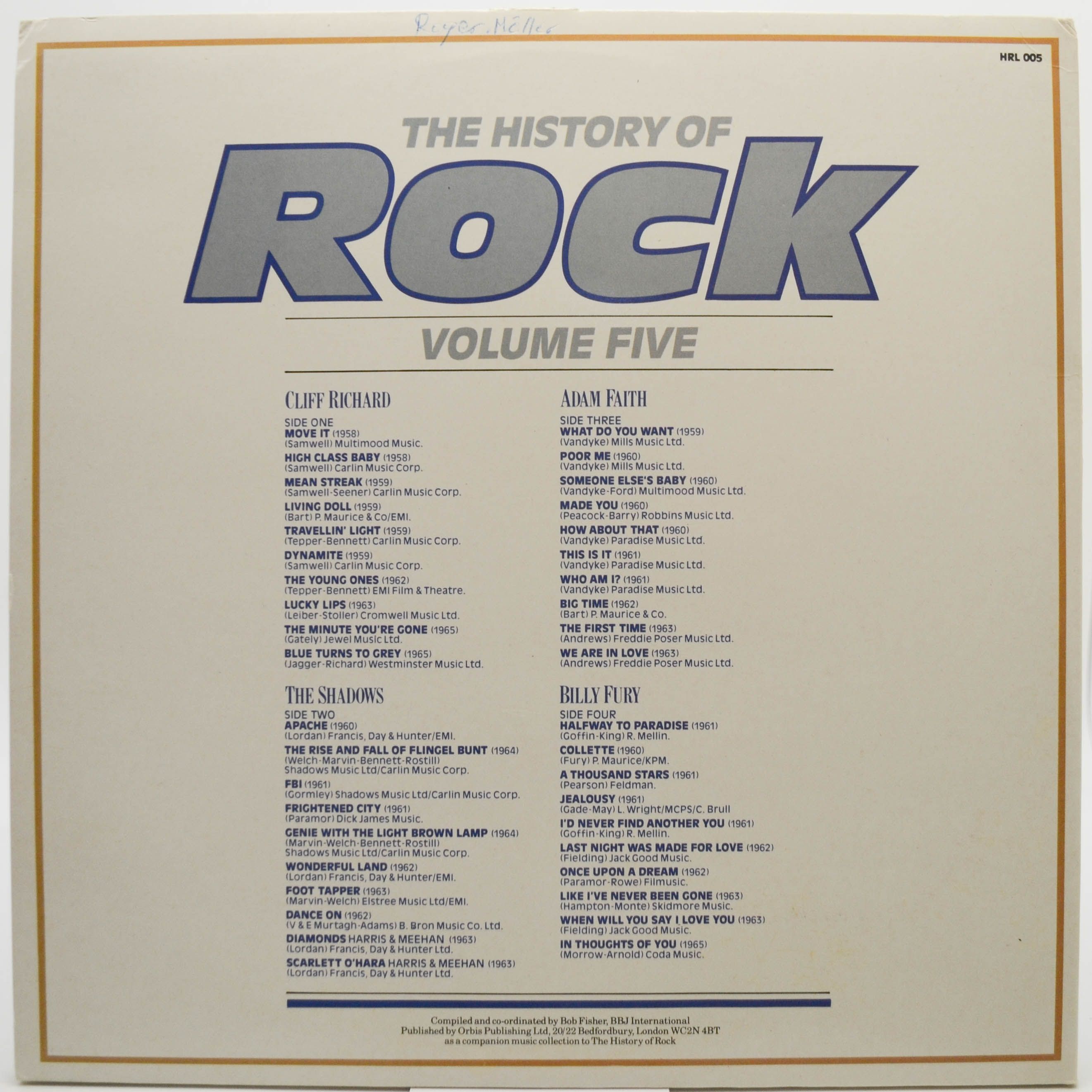 Cliff Richard / The Shadows / Adam Faith / Billy Fury — The History Of Rock (Volume Five) (2LP, UK), 1982
