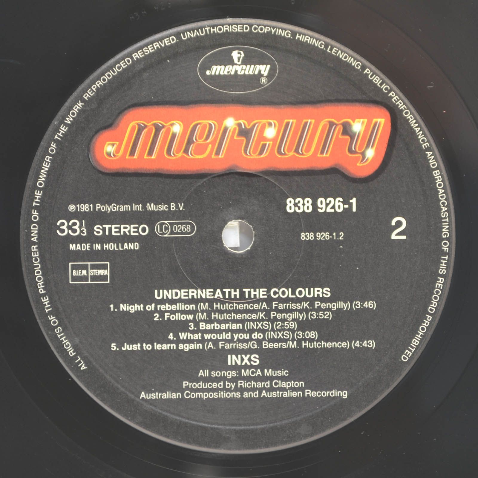 INXS — Underneath The Colours, 1981