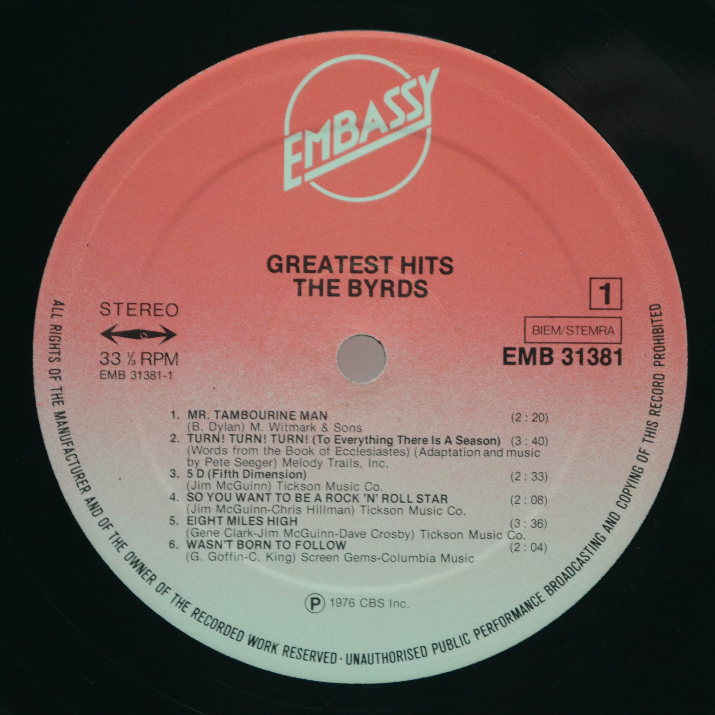 Виниловая пластинка Byrds — Greatest Hits, 1976