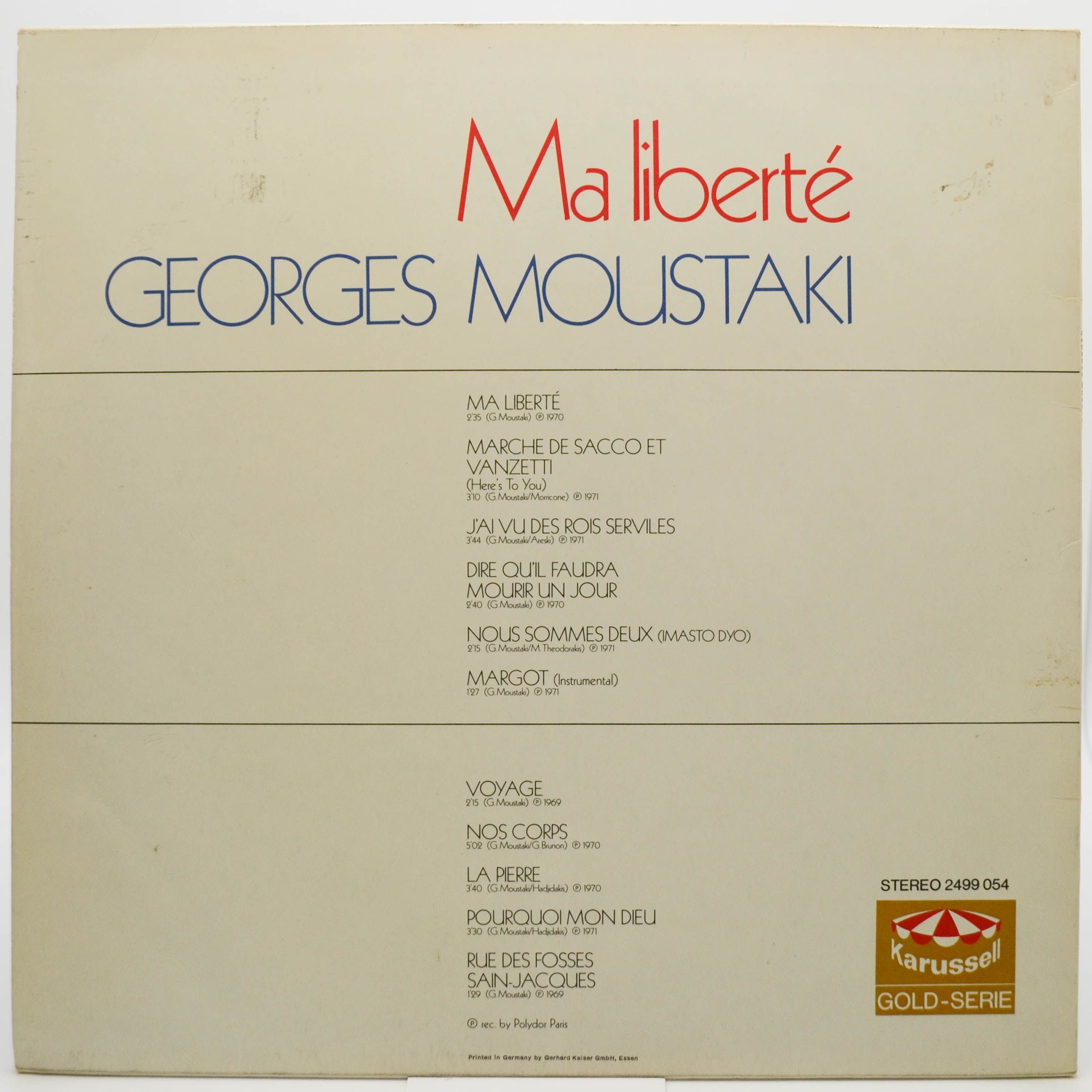 Georges Moustaki — Ma Liberté, 1970