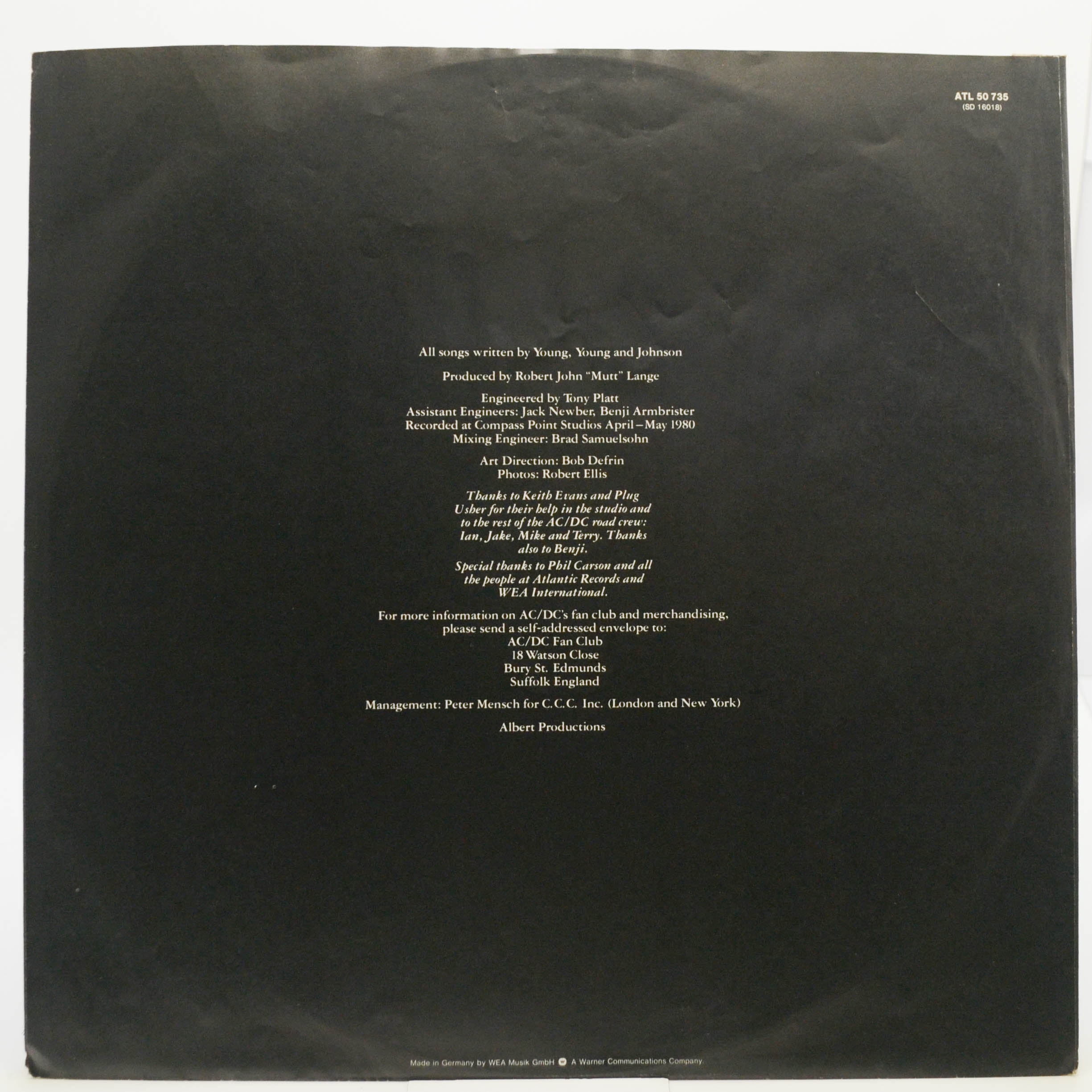 Виниловая пластинка AC/DC — Back In Black, 1980