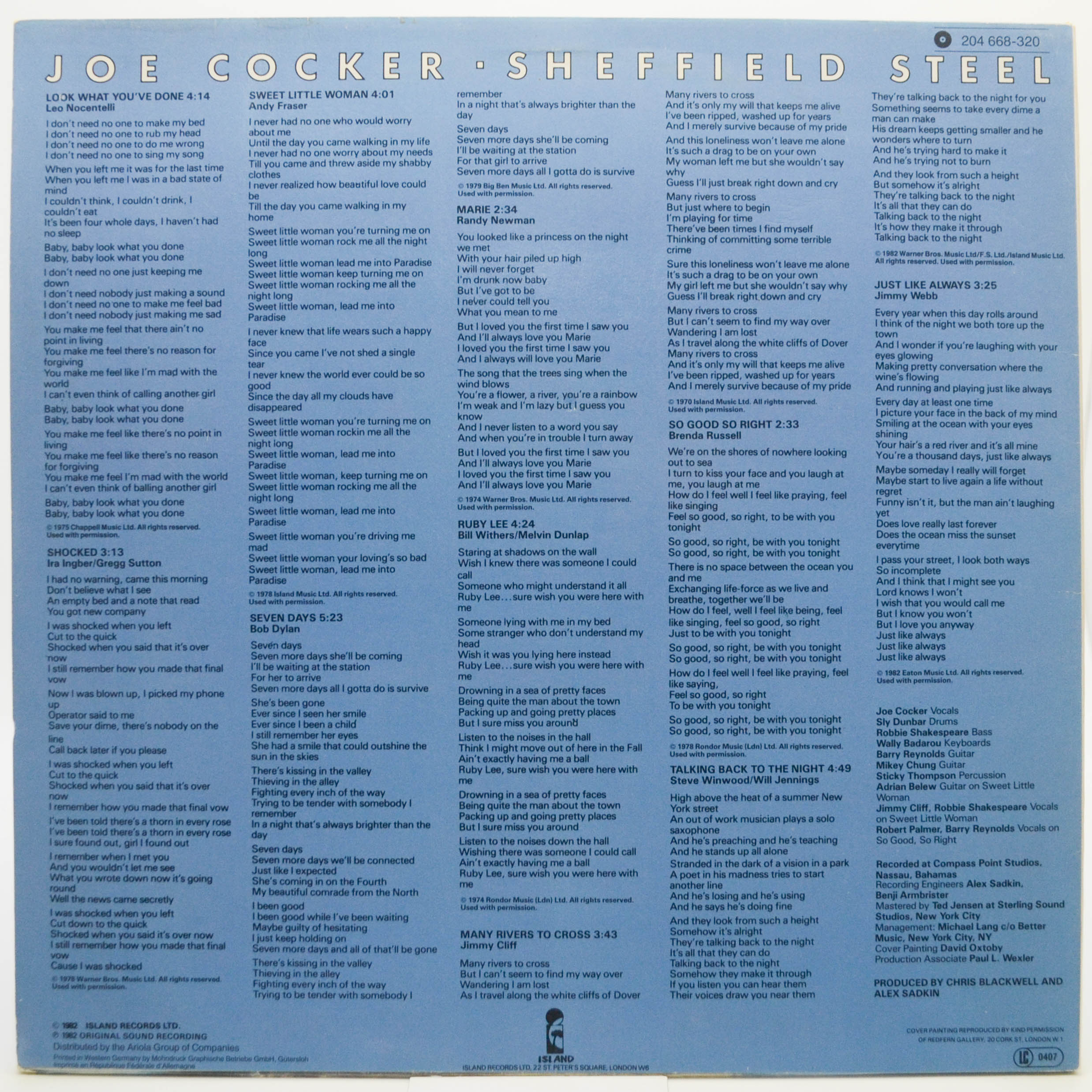 Виниловая пластинка Joe Cocker — Sheffield Steel, 1982