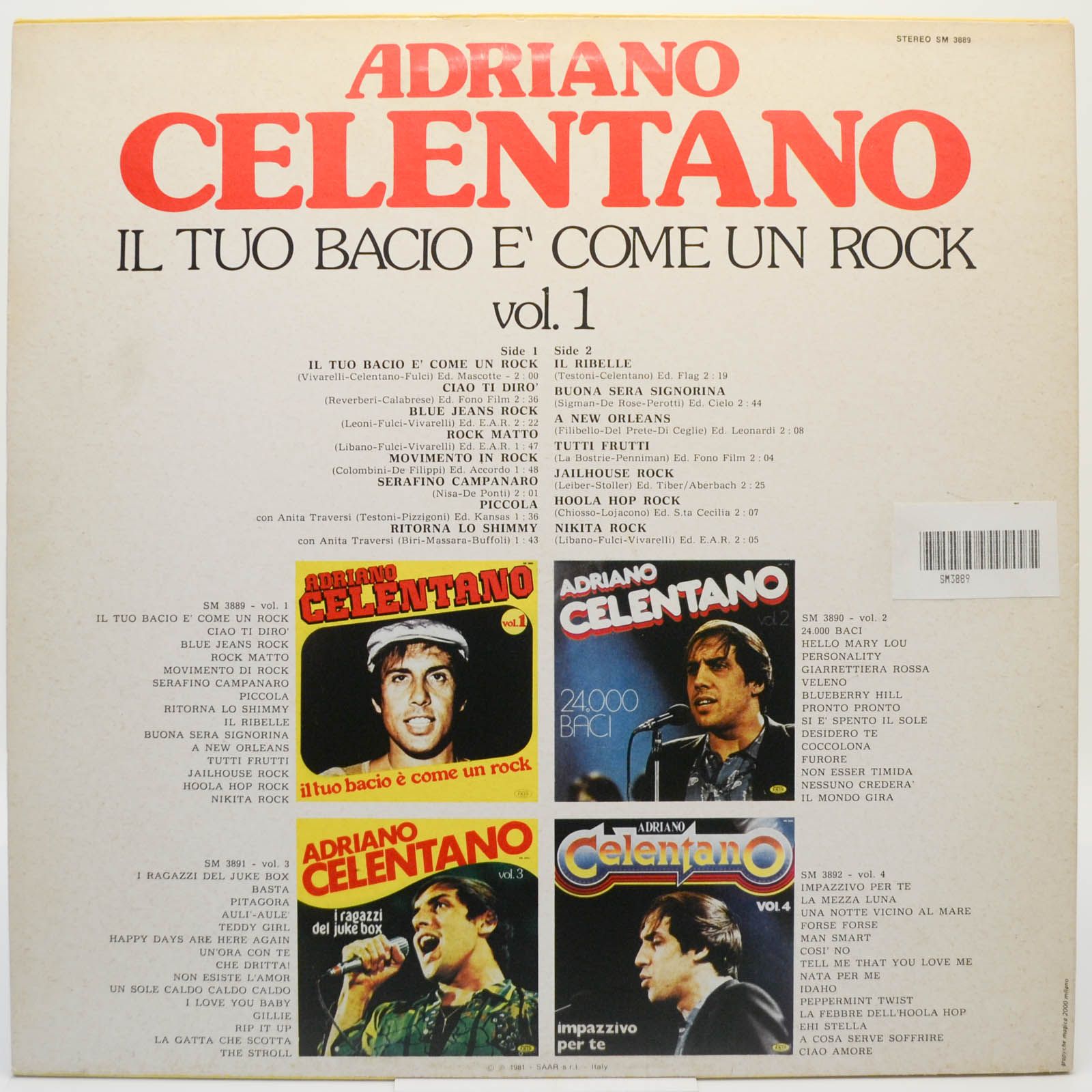 Adriano Celentano — Vol. 1 - Il Tuo Bacio È Come Un Rock (Italy), 1981
