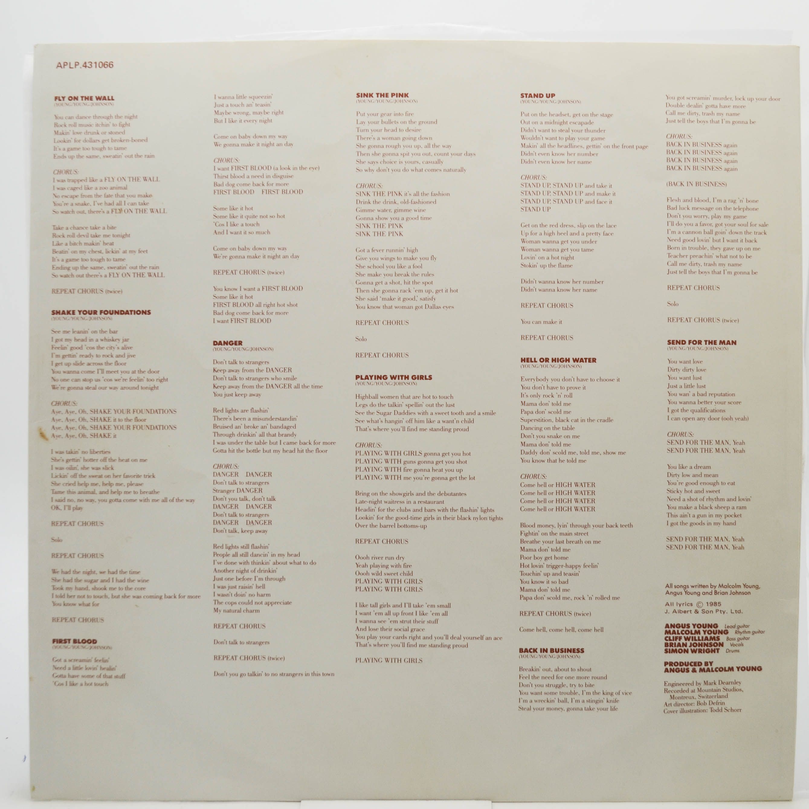 AC/DC — Fly On The Wall (1-st, Australia), 1985