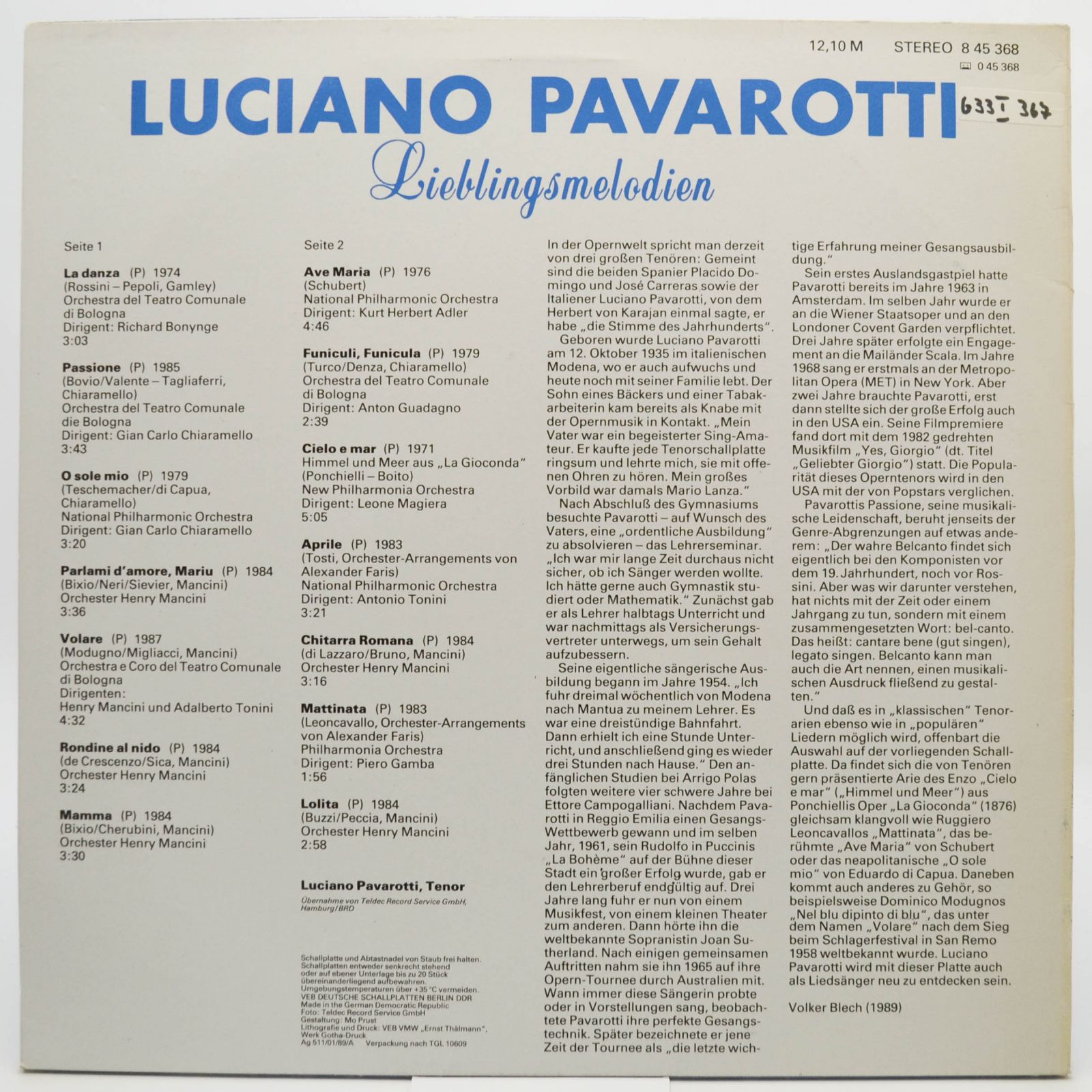 Luciano Pavarotti — Lieblingsmelodien, 1989