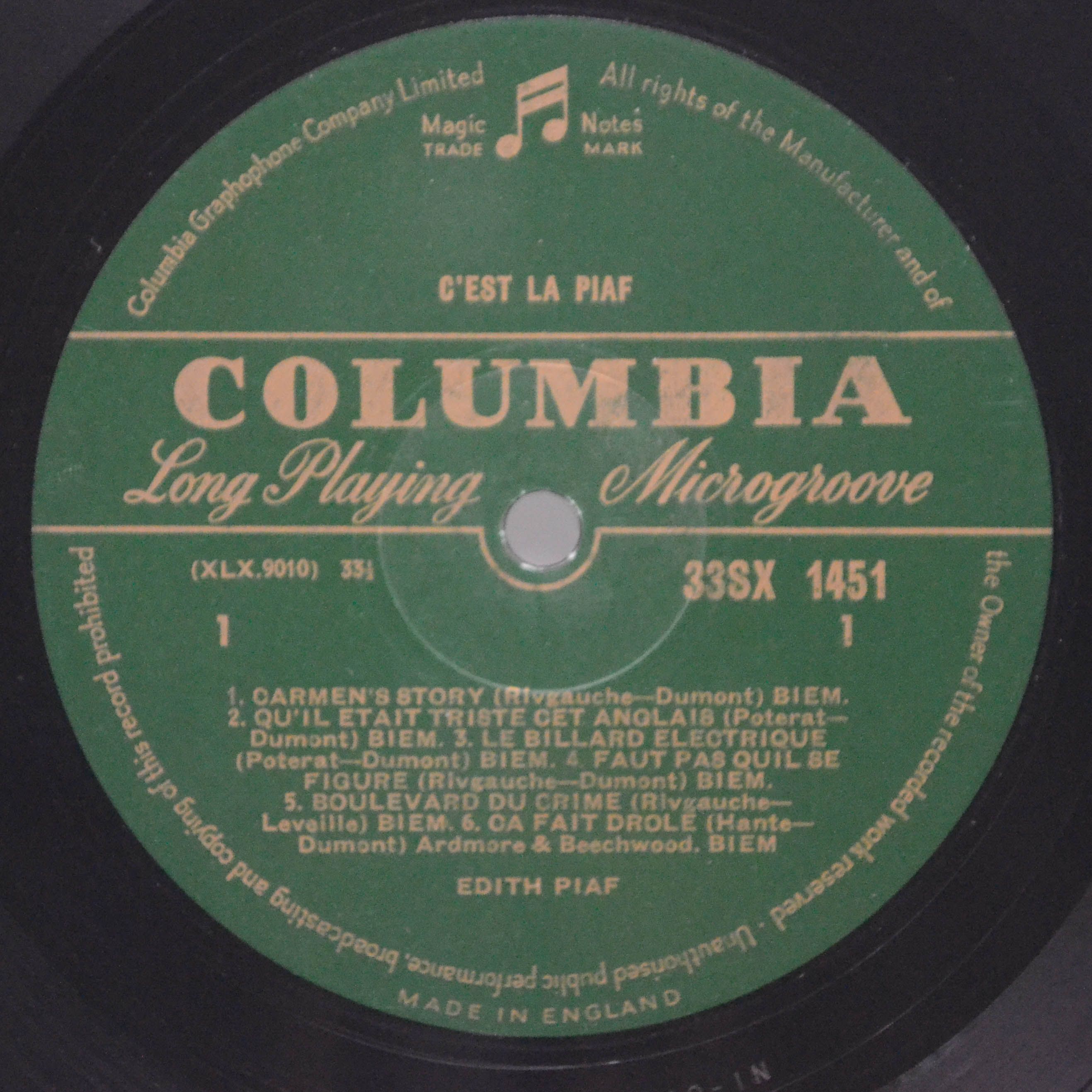 Edith Piaf — C'est la Piaf! Twelve Electrifying Performances. (UK), 1964