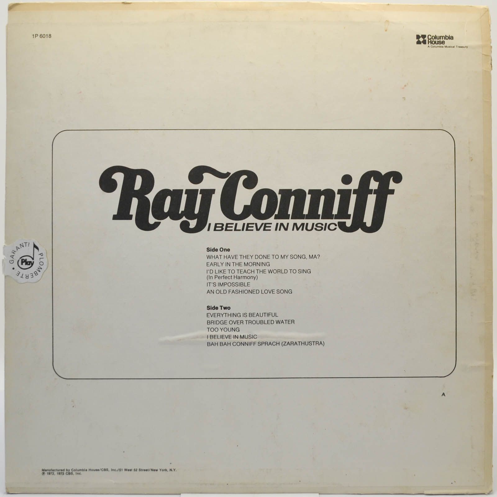 Ray Conniff — I Believe In Music (USA), 1973