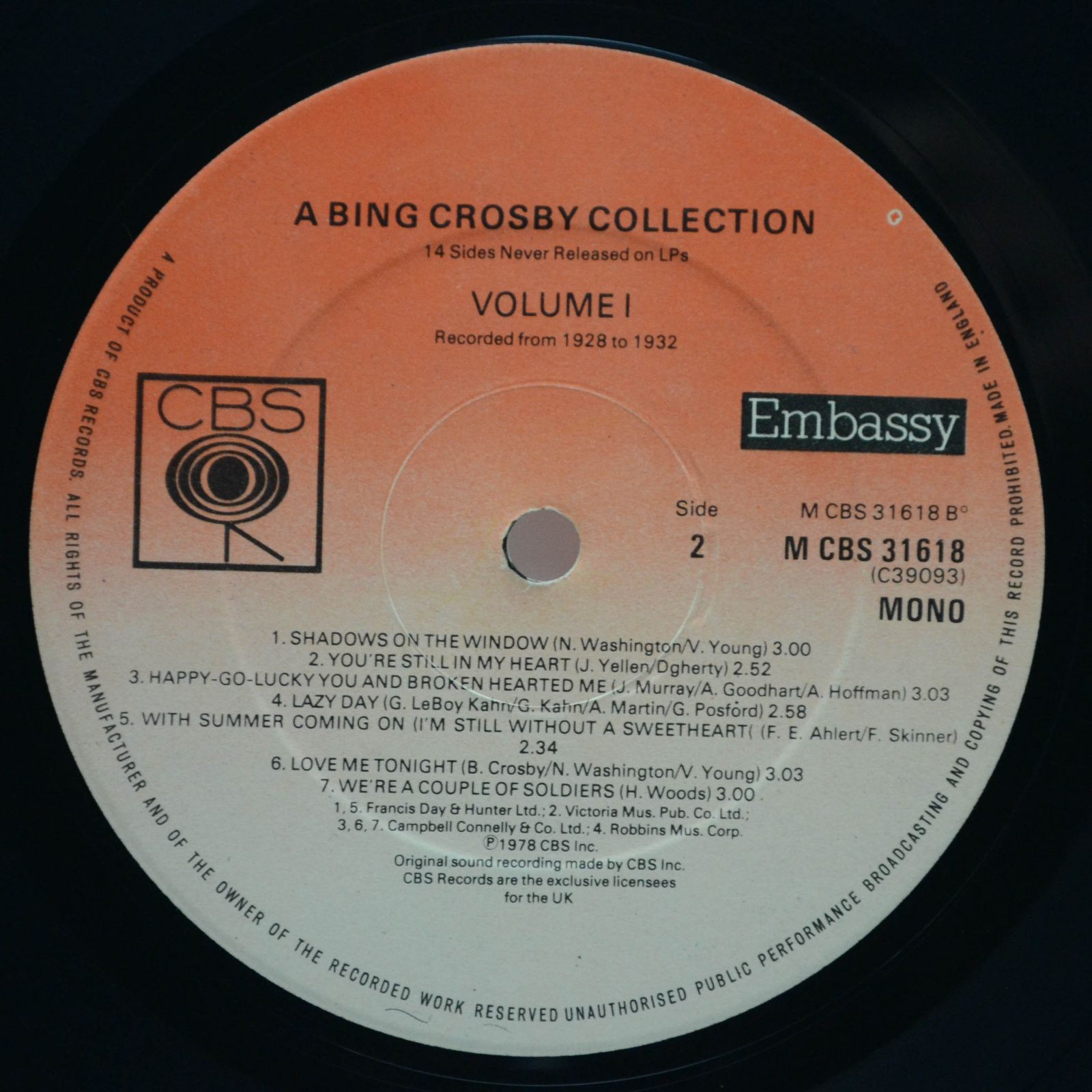 Bing Crosby — A Bing Crosby Collection - Volume I (UK), 1978