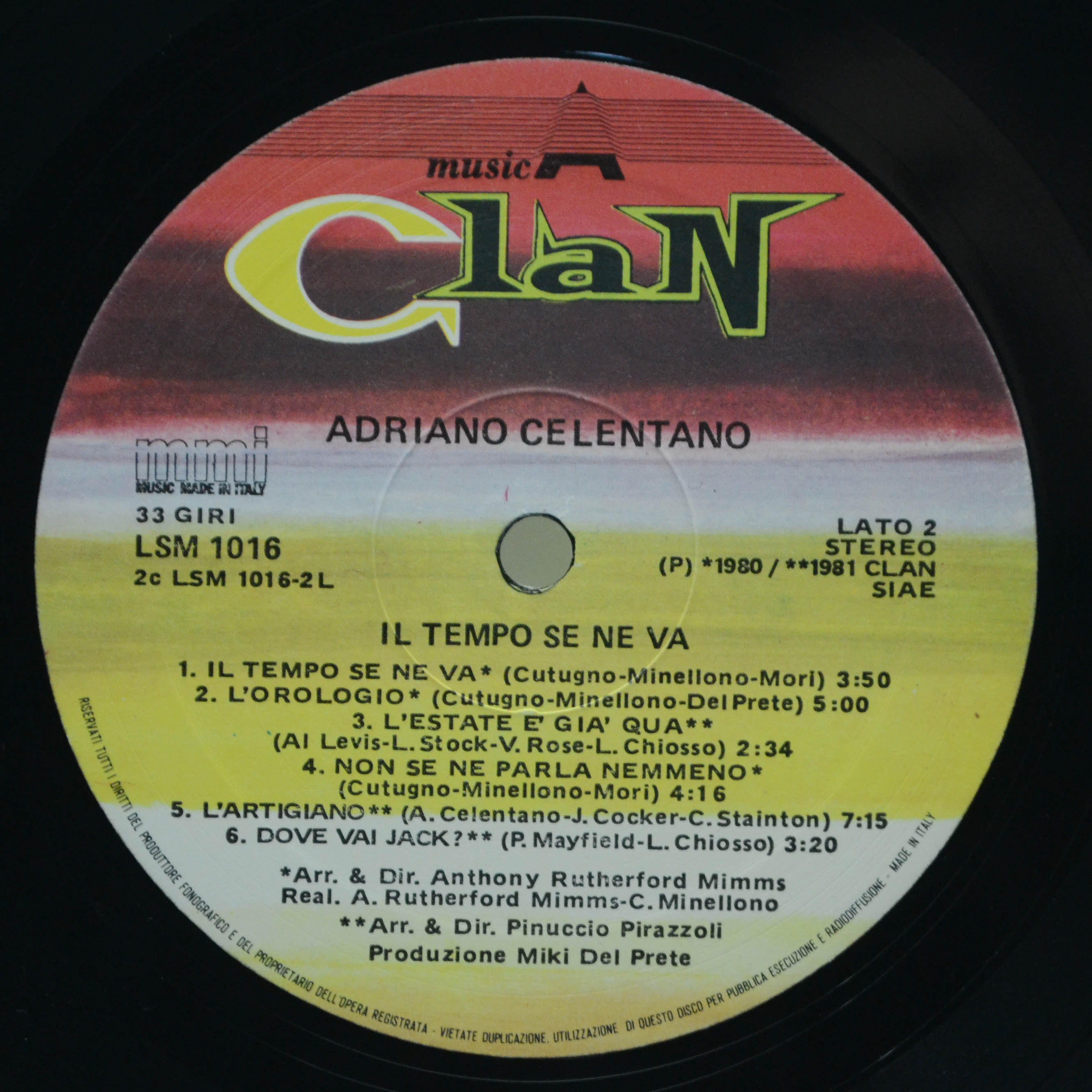 Adriano Celentano — Il Tempo Se Ne Va (1-st, Italy, Clan), 1983