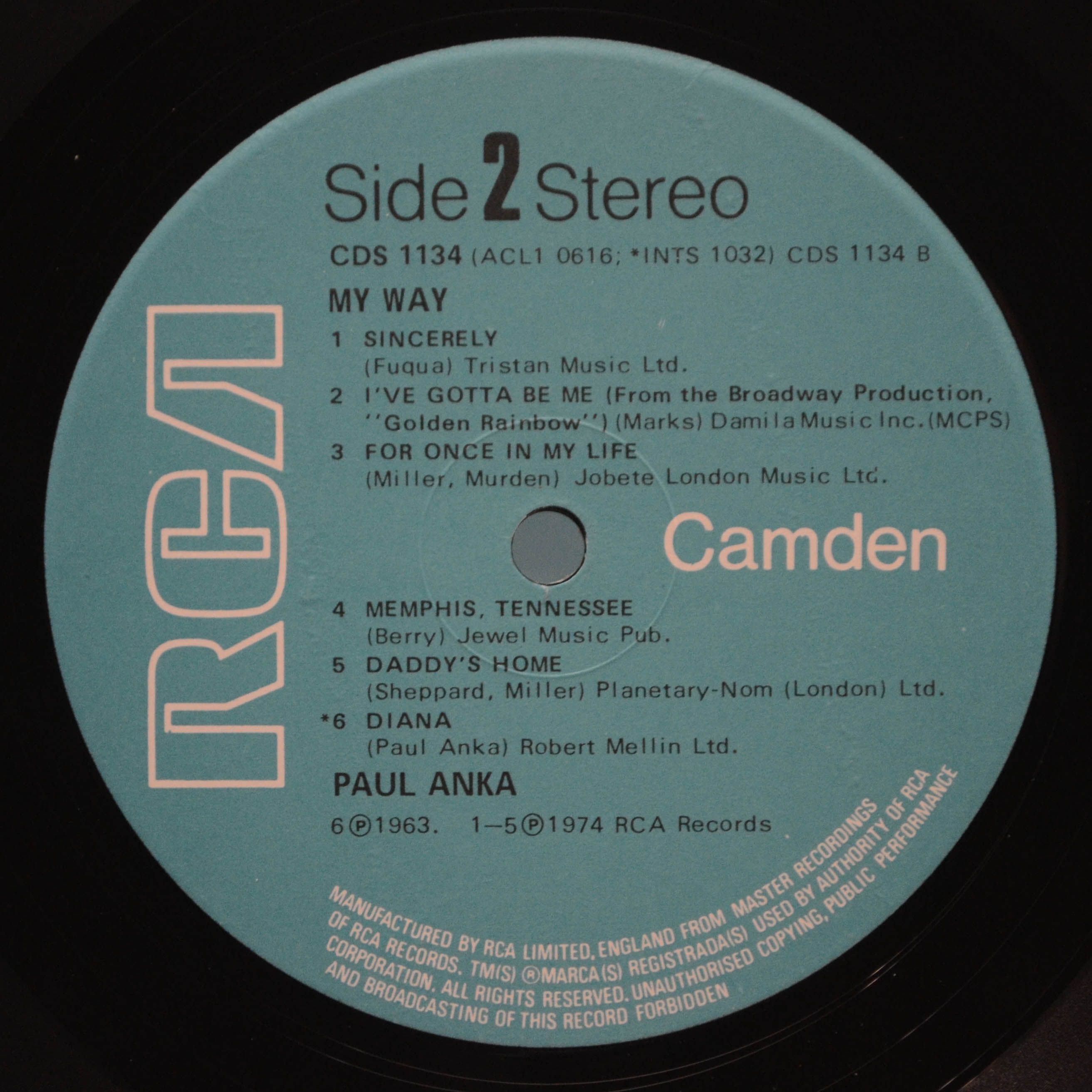 Paul Anka — My Way (UK), 1974