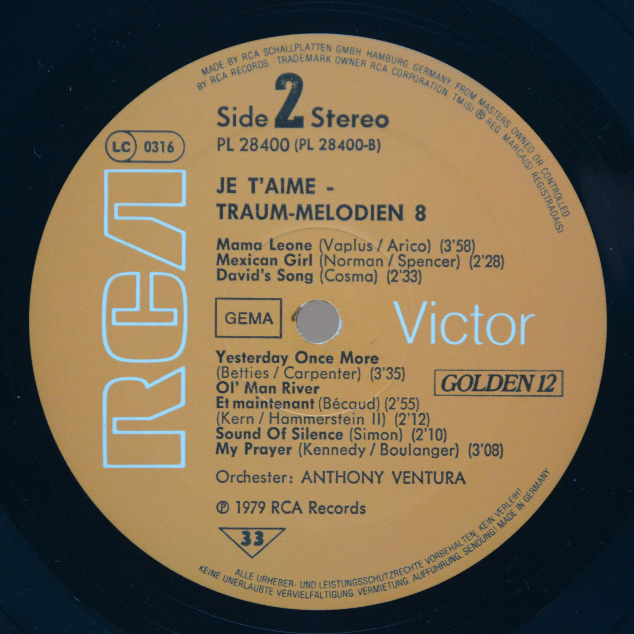 Виниловая пластинка Orchester Anthony Ventura — Je T'aime 8, 1979
