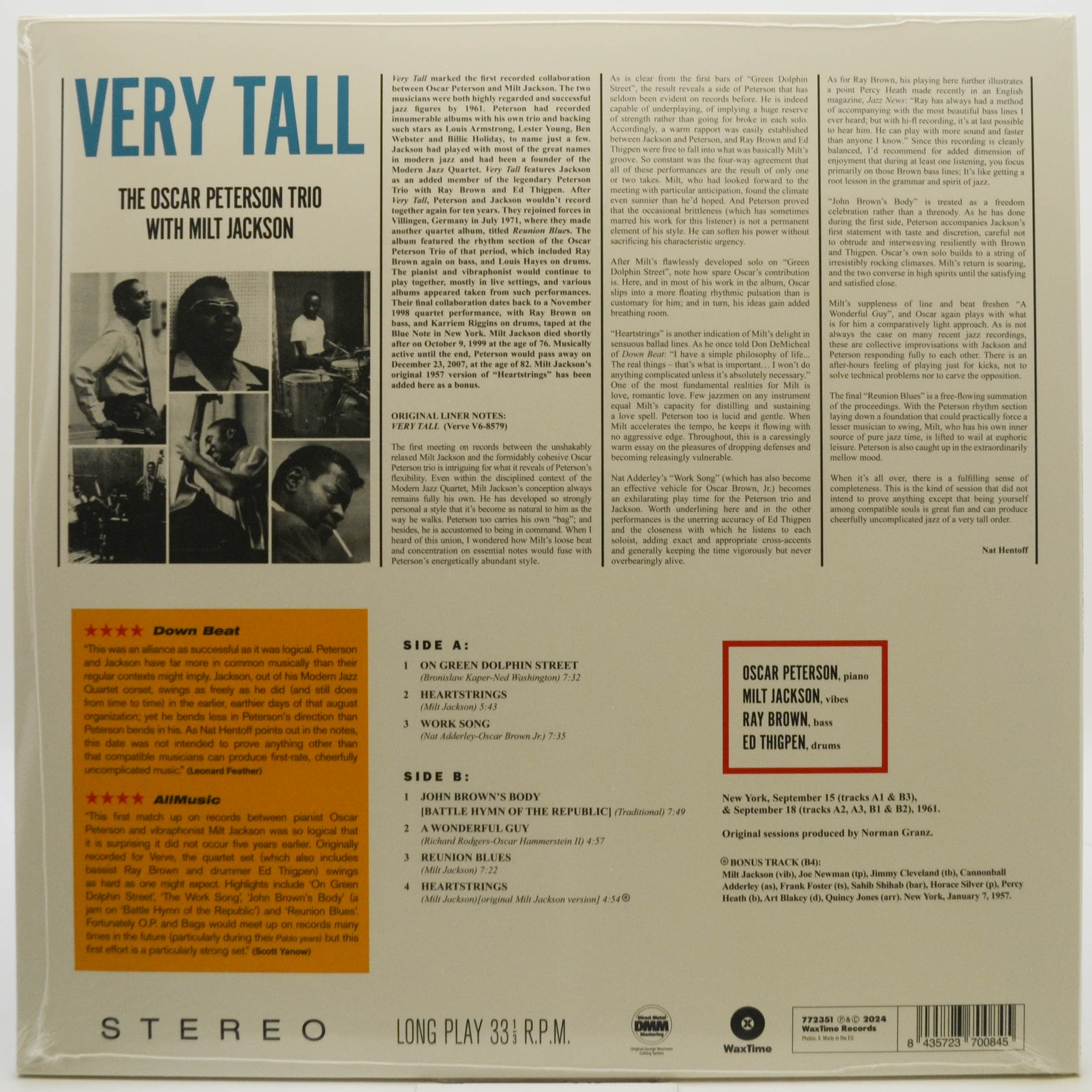 Виниловая пластинка Oscar Peterson Trio With Milt Jackson — Very Tall, 1962