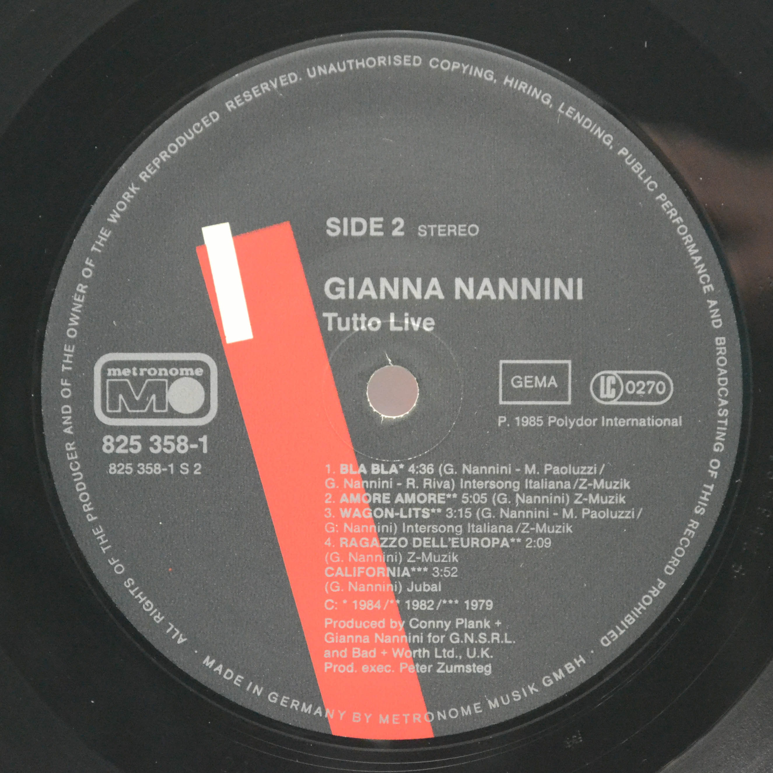 Gianna Nannini & The Primadonnas — Tutto Live (2LP), 1985