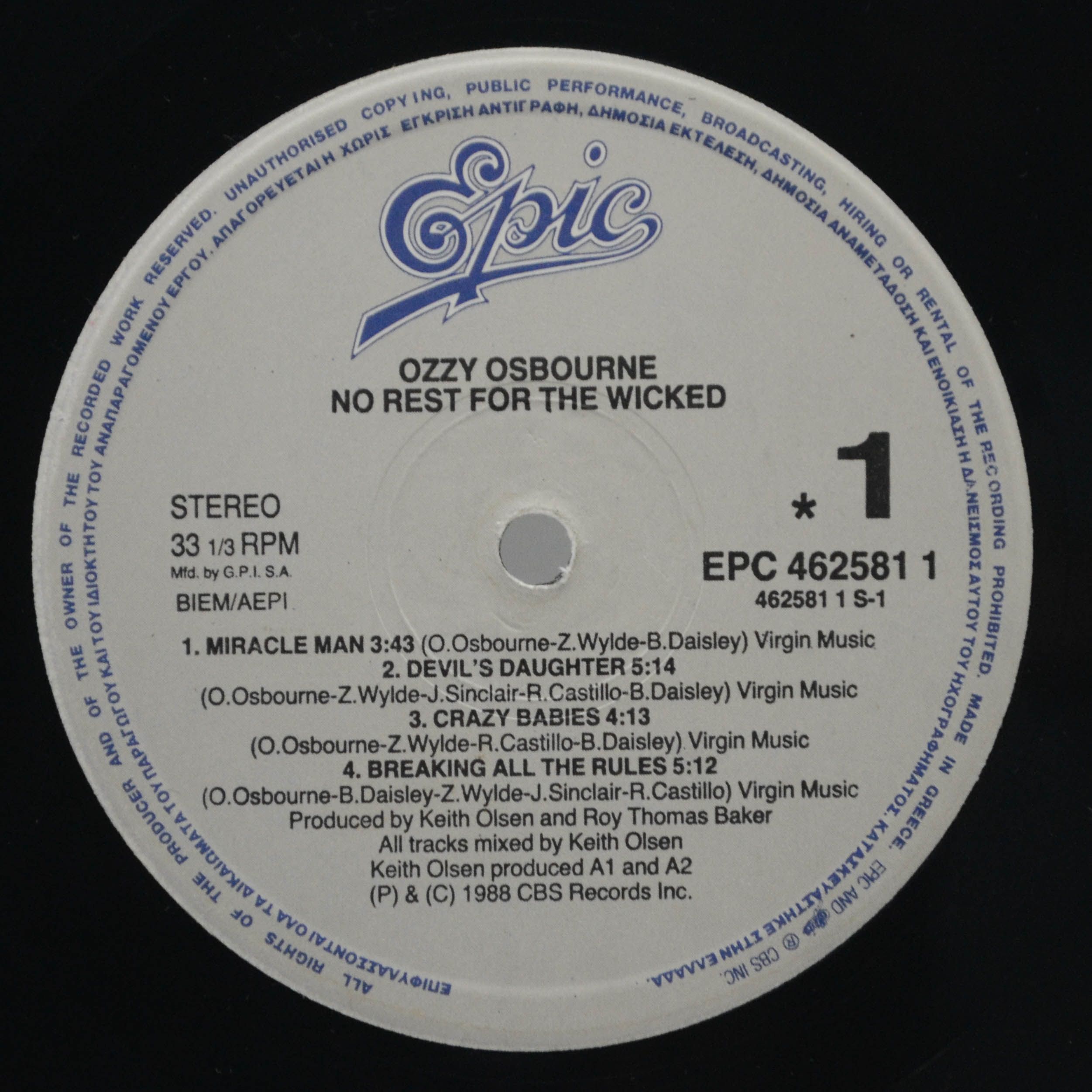 Ozzy Osbourne — No Rest For The Wicked, 1988