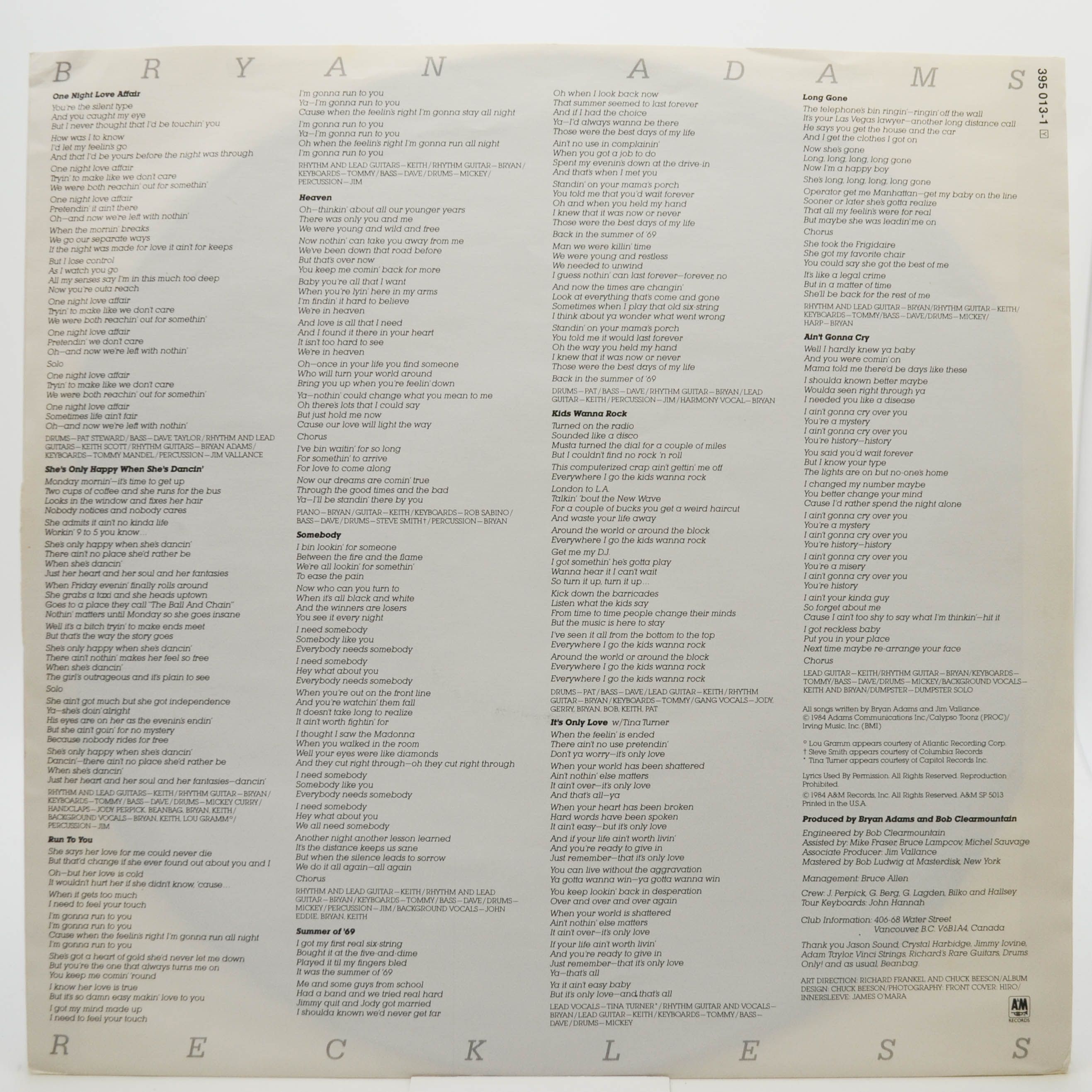 Bryan Adams — Reckless, 1985