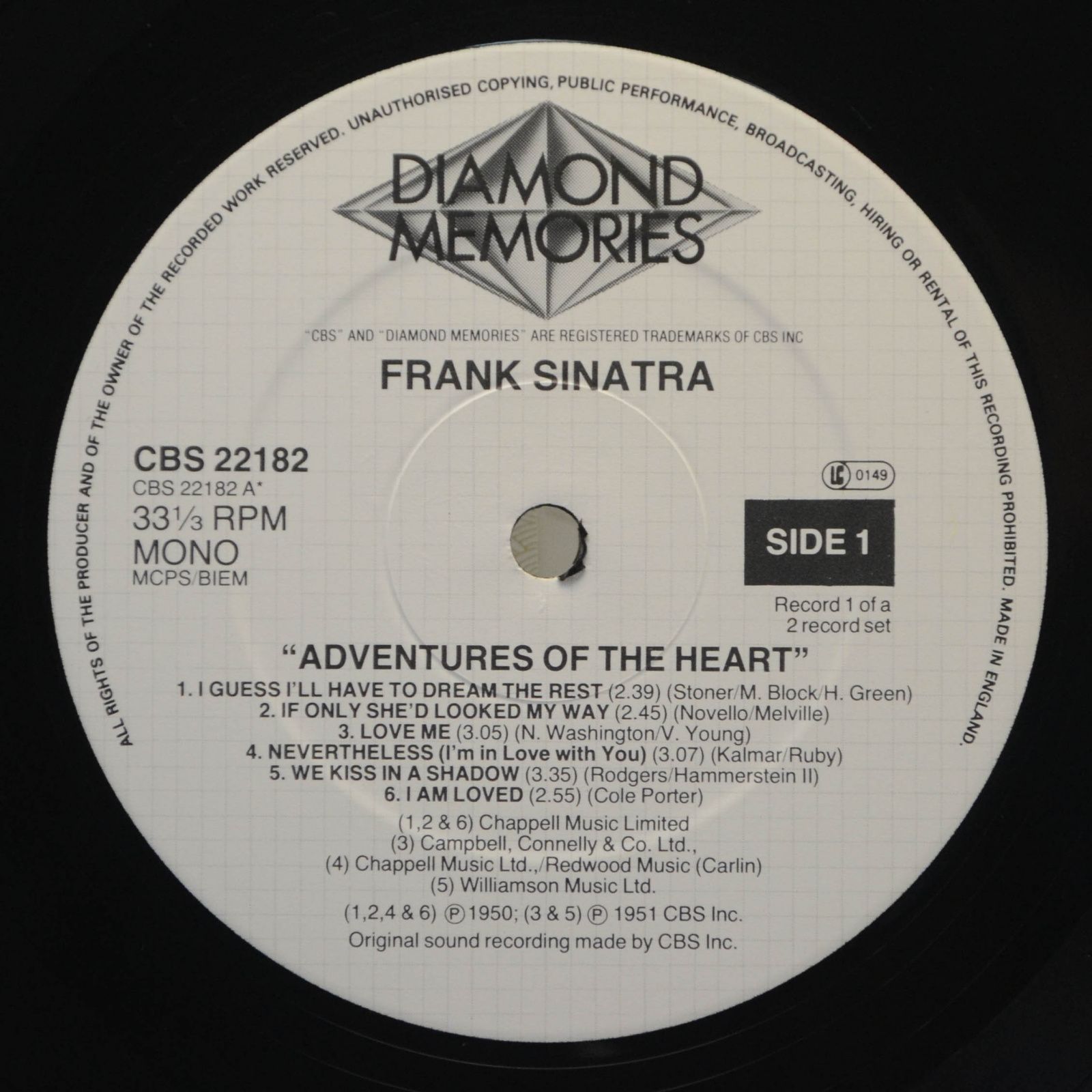 Frank Sinatra — Adventures Of The Heart - The Broadway Kick (2LP, UK), 1985