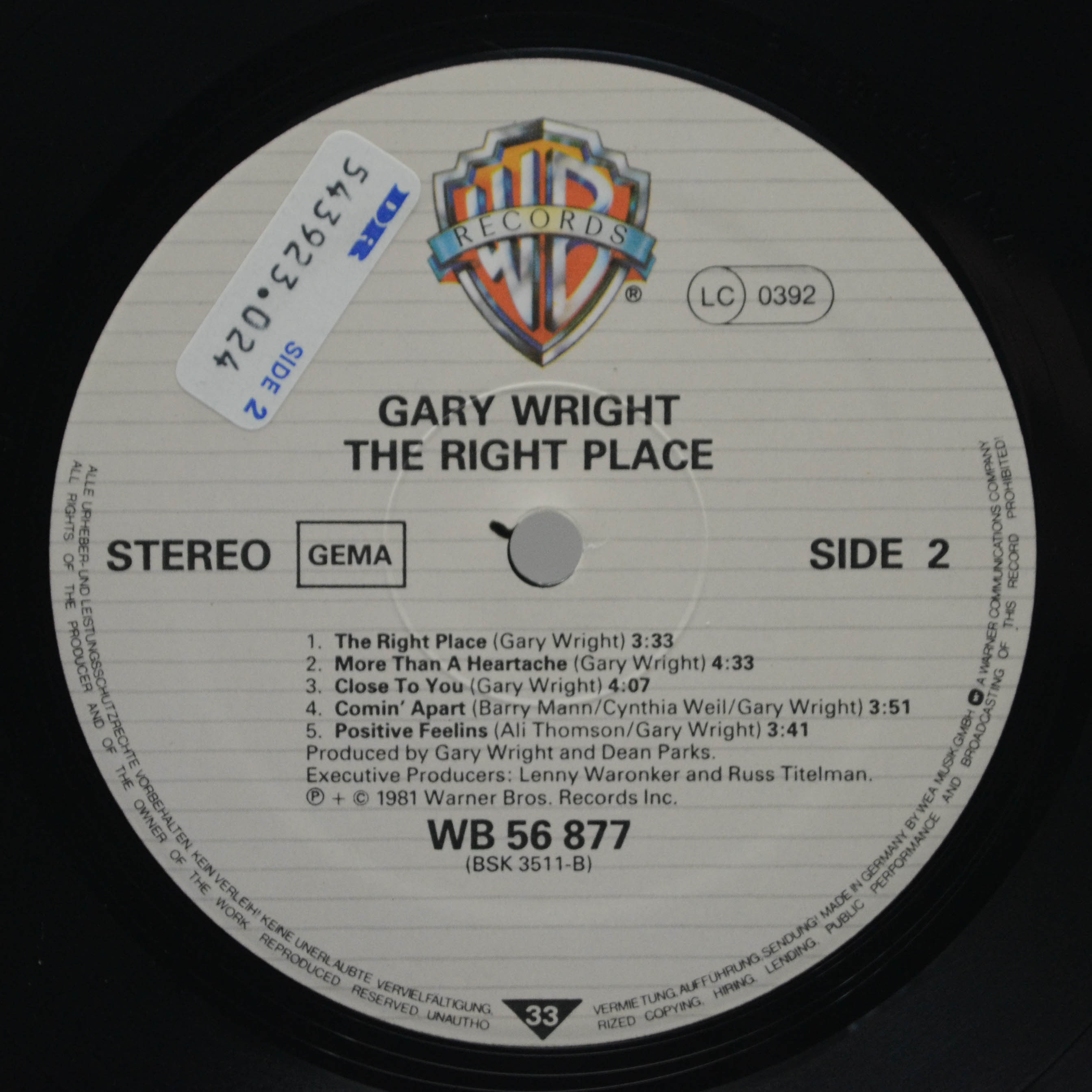 Виниловая пластинка Gary Wright — The Right Place, 1981