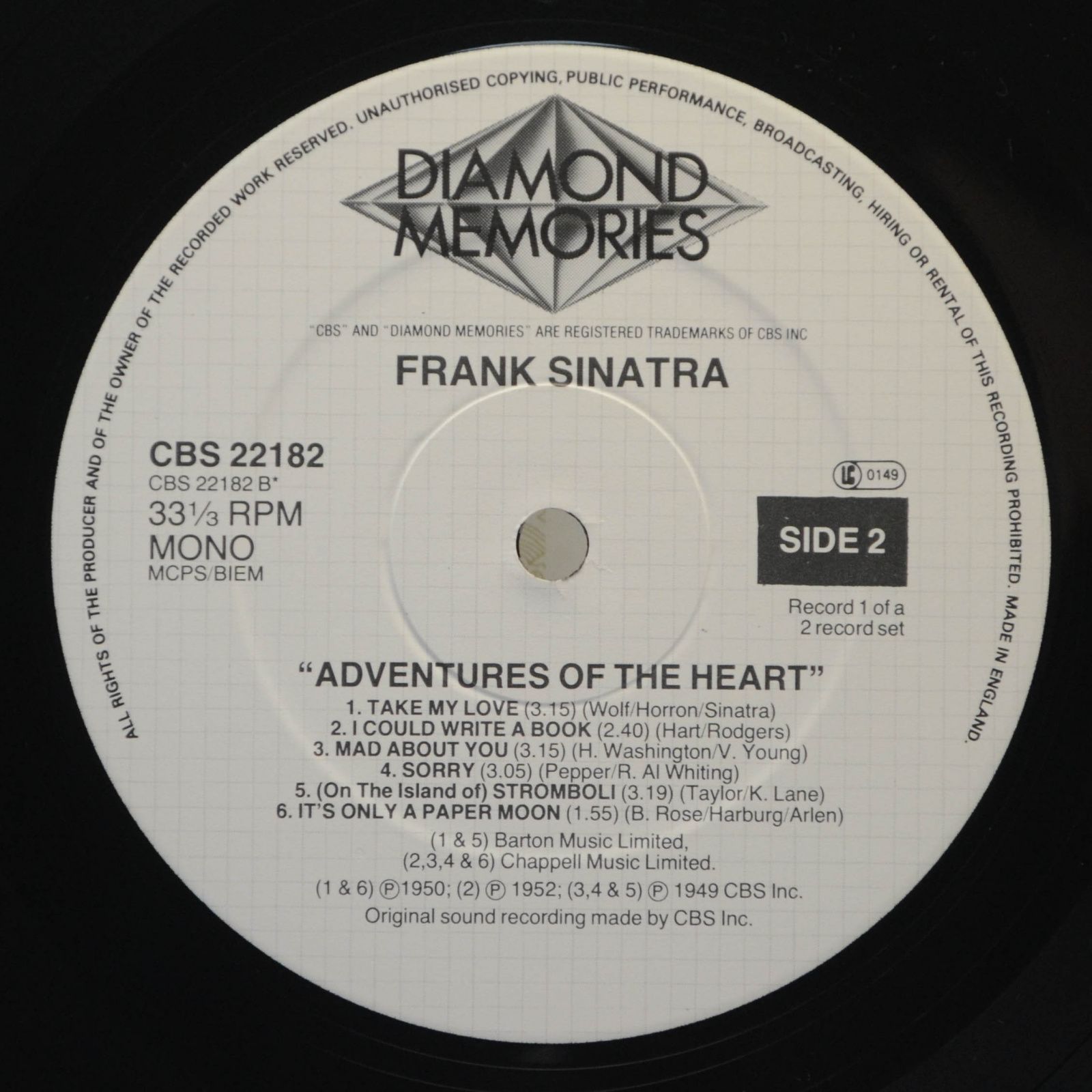 Frank Sinatra — Adventures Of The Heart - The Broadway Kick (2LP, UK), 1985