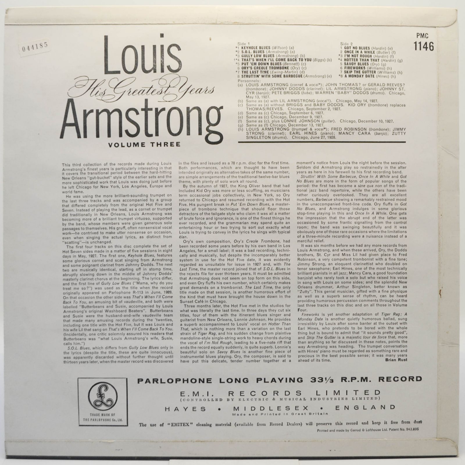 Louis Armstrong — His Greatest Years - Volume 3 (UK), 1961